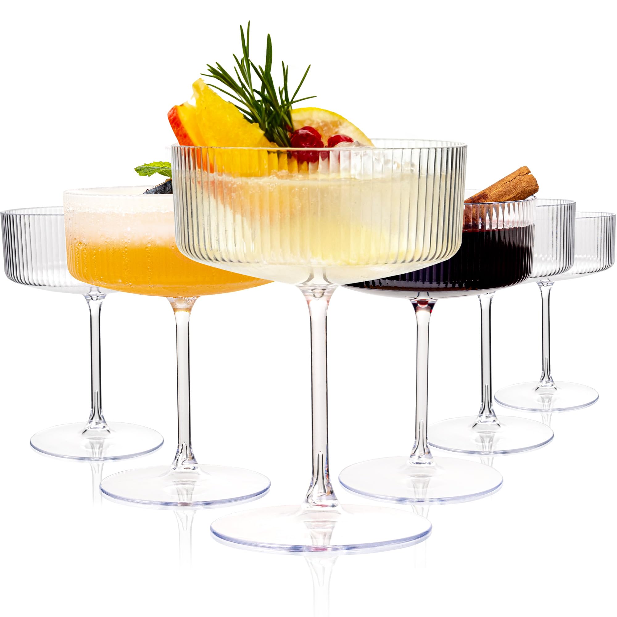 Ribbed Coupe Glasses Set Of 4 With Gold Rims, Bar Spoon & Jigger - View #4