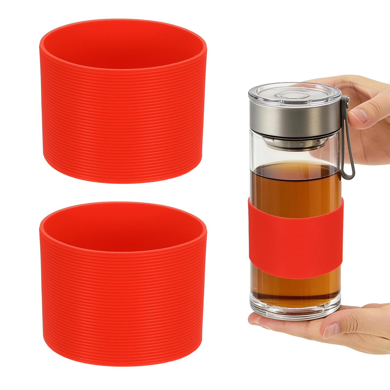 sourcing map 2Pcs Silicone Cup Sleeves 7cm Coffee Cup Sleeve Red