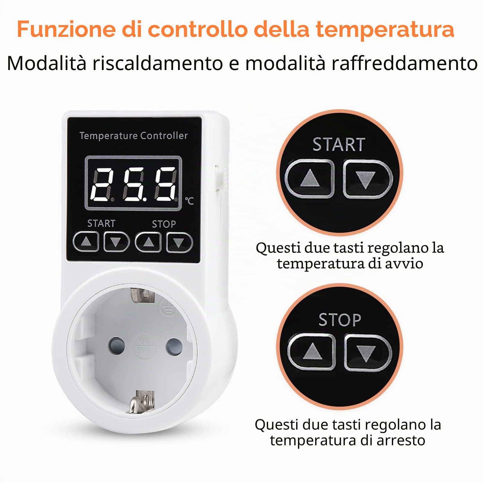 Vaileal Presa termostatica, regolatore di temperatura, regolatore di temperatura digitale con sonda, interruttore di temperatura impermeabile, termostato intelligente per serra, contenitore in vetro