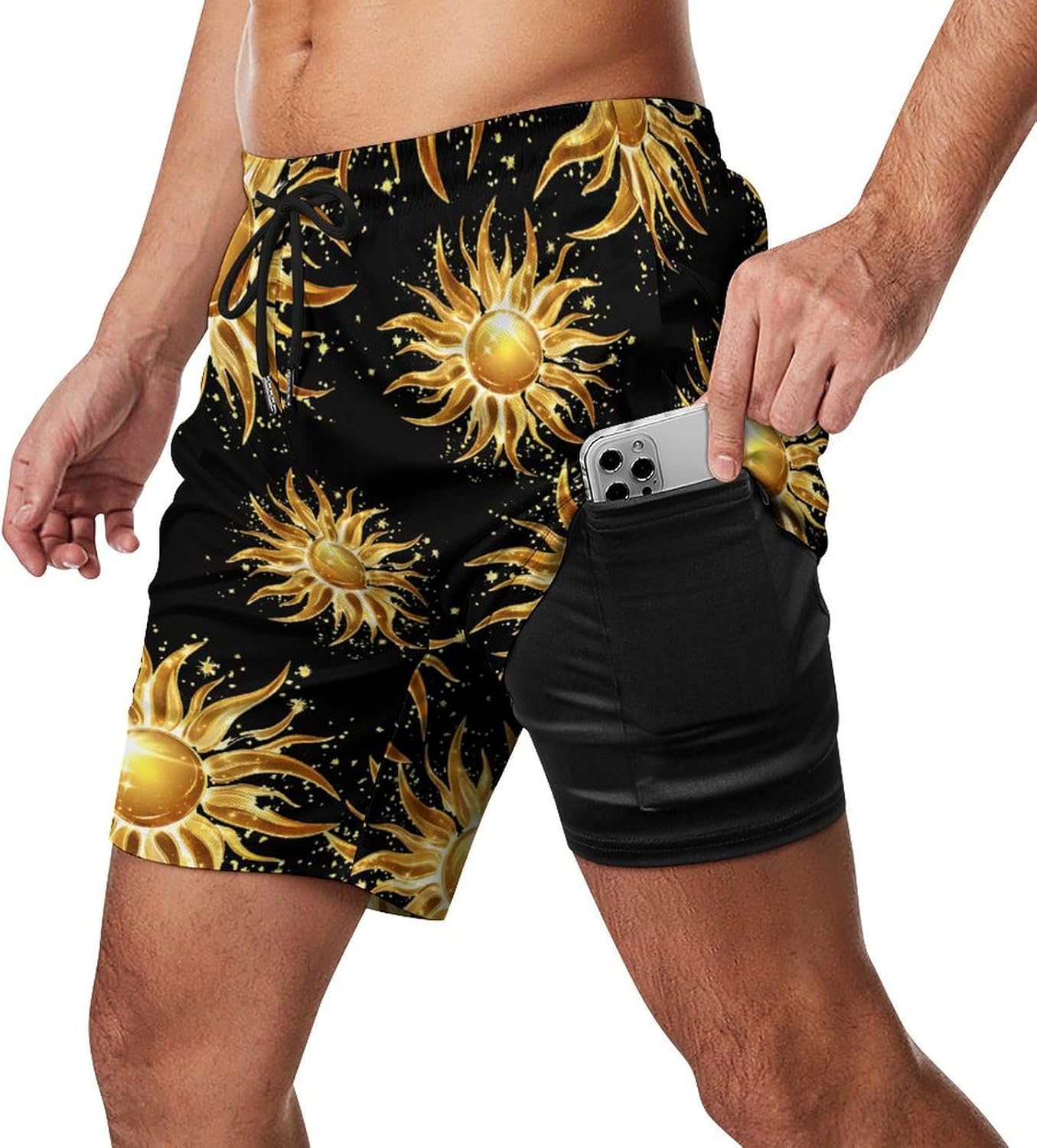 Magic Sun Print Mens Swim Trunks Summer Beach Shorts Board Shorts Swimwear Bathing Suits with Pockets
