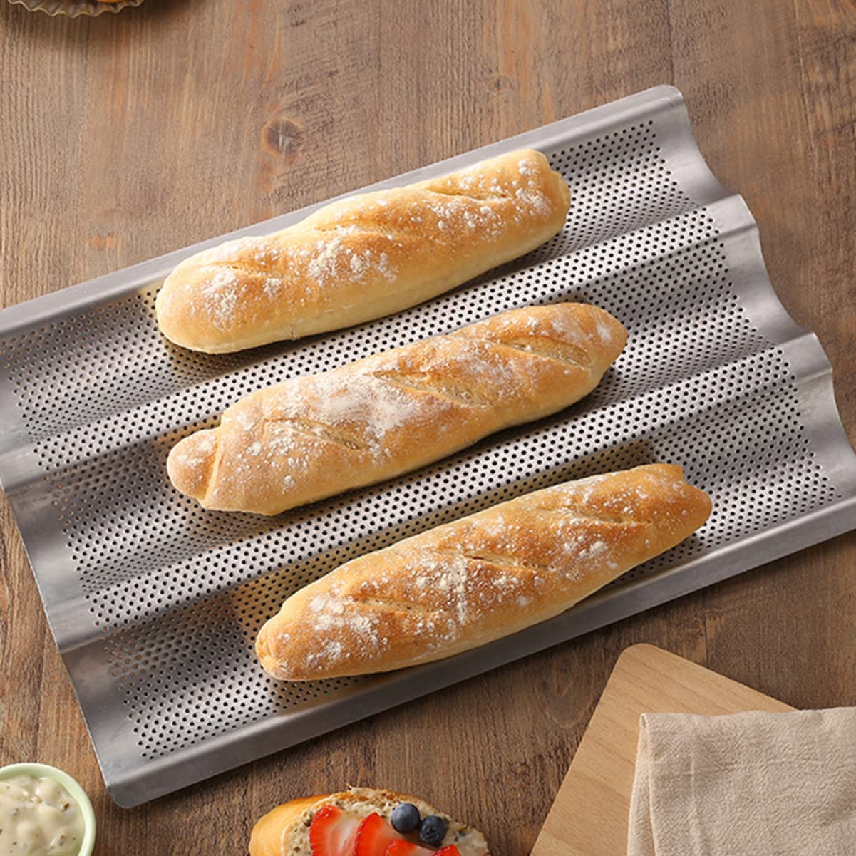 Gatuida 2 Moldes para Hornear Baguettes Antiadherentes y Fáciles de Limpiar de Acero Inoxidable Diseño Ondulado Ideales para Panadería y Repostería Casera