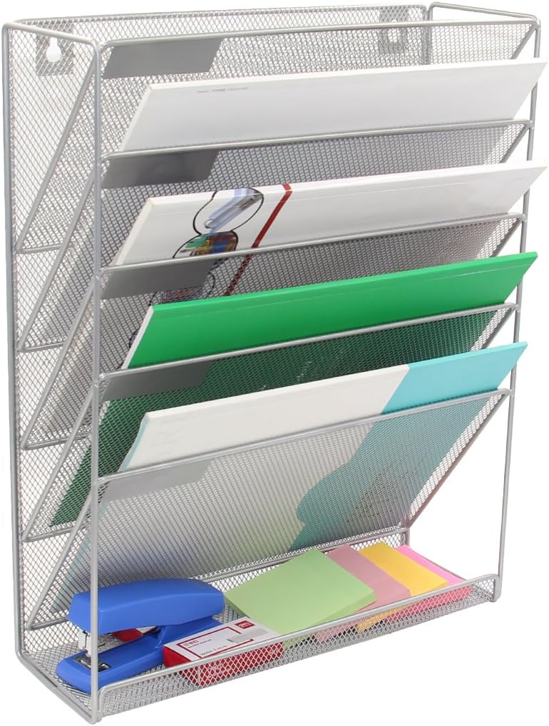 Superbpag Hanging File Organizer, 6 Tier Wall Mount Document Letter Tray Organizer, Black : Office Products
