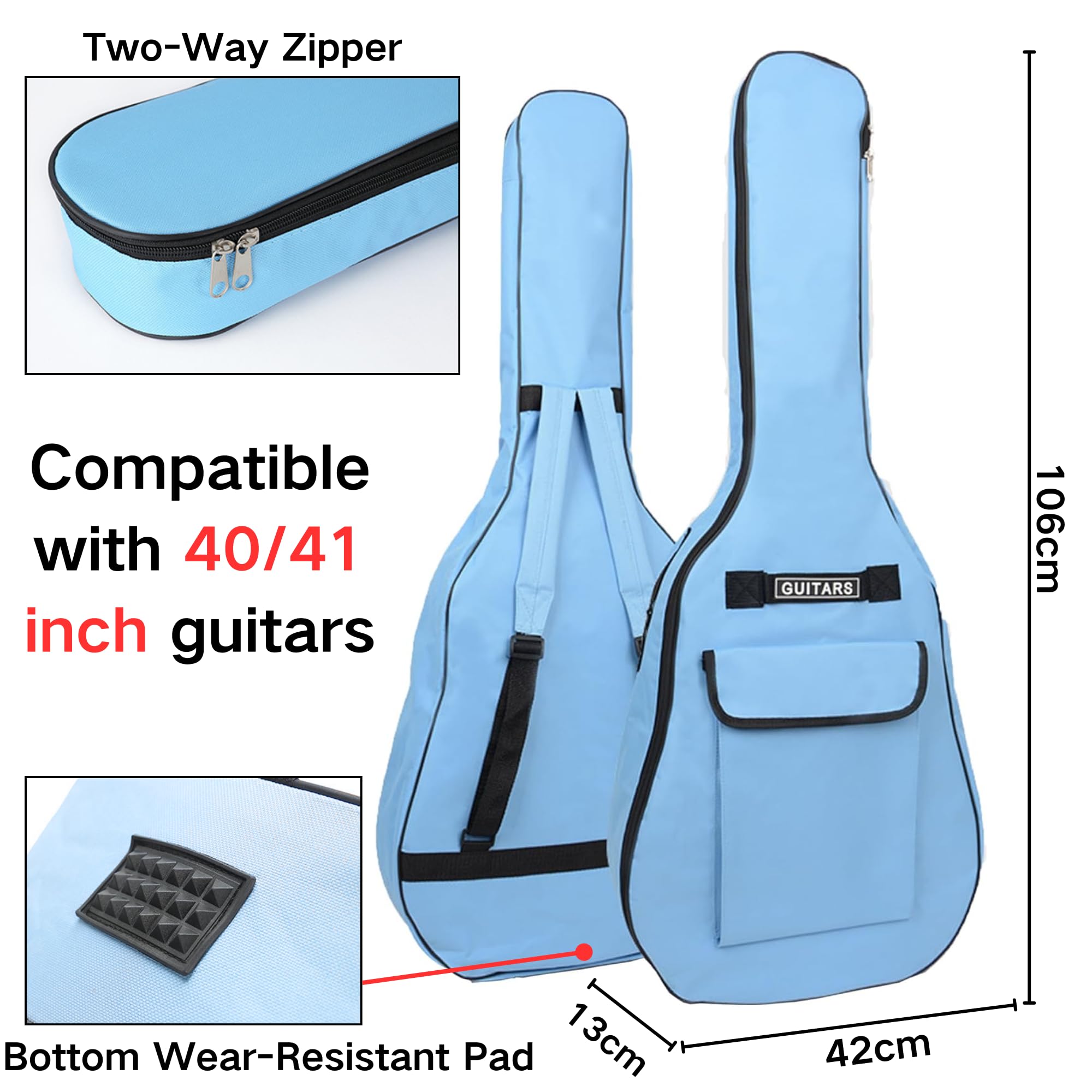 SUQ Borsa impermeabile Oxford per chitarra, 40/41pollici Custodia per Chitarra Classica, Chitarra Acustica in Tessuto Oxford con Tasca per Leggio Musicale, Doppia Cinghie da Spalla Regolabile (Rosso)