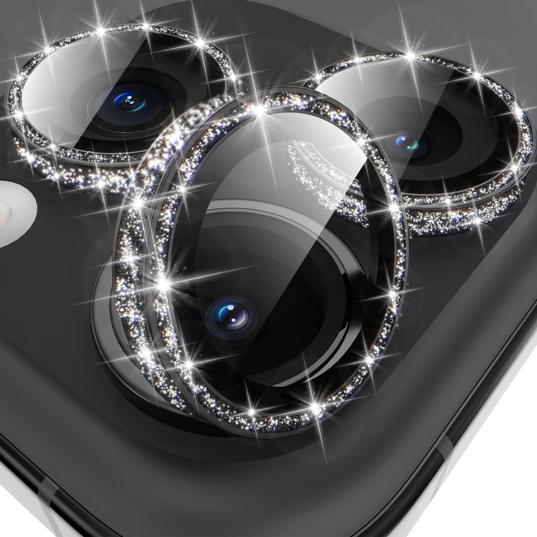 Photo 1 of YWXTW [All-Over Glitter] Camera Lens Protector for iPhone 17 Pro Max/17 Pro/16 Pro Max/16 Pro/15 Pro Max/15 Pro/14 Pro/Max, 9H Tempered Glass Camera Cover, Anti-Scratch Case Friendly (Black)