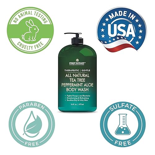 Miniatura 7 de First Botany, Gel de ducha de árbol de té natural que combate el olor corporal del pie de atleta, deportista, picazón, problemas de uñas, caspa,