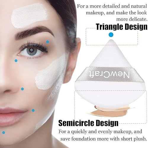 Miniatura 3 de NewCraft Juego de 6 bocanadas de polvo para maquillaje facial terciopelo suave triangular polvo mineral suelto con cinta delicada ajuste cosmético