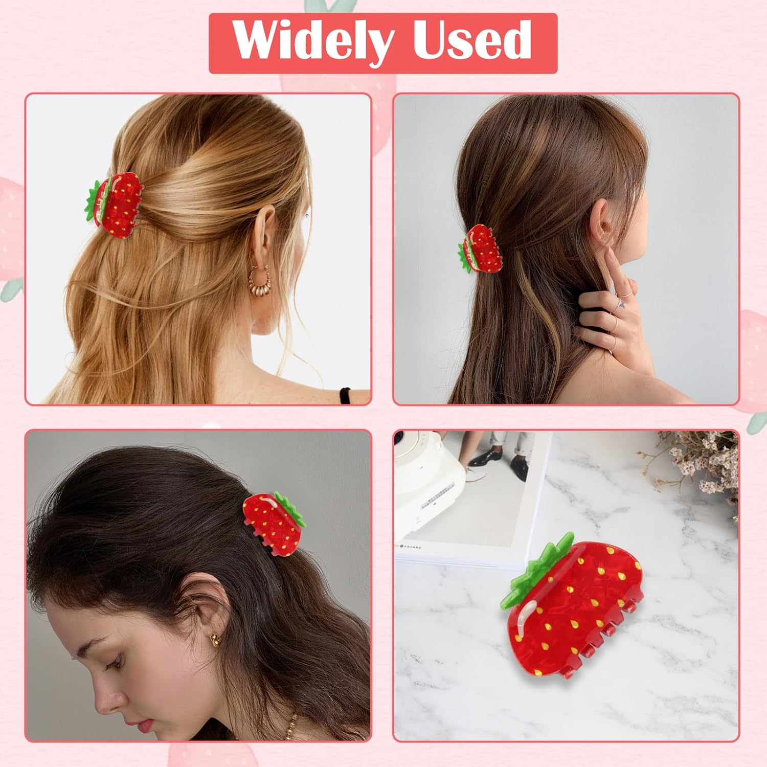 2Pcs Cute Strawberry Hairpins Supplies, Elegant & Refined Strawberry Hair Accessories Gifts for Women, Good Size Small Personalized Clips Accessories Supplies - Image 7