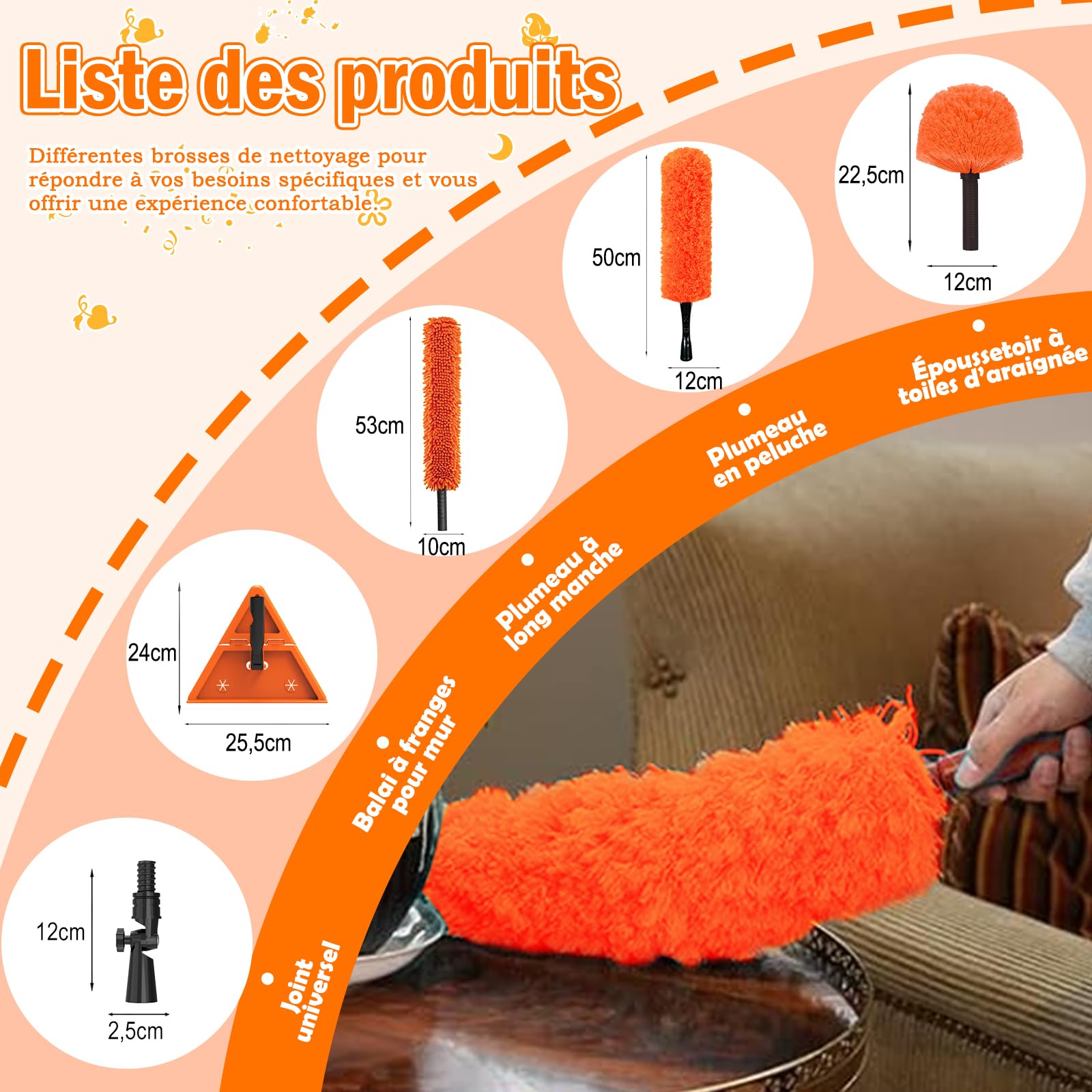 LAANPOLE Plumeau Poussiere avec 6m Perche Telescopique, Nettoyeur de Murs et Plafond, Tete de Loup de Ventilateur de Plafond, 2-en-1 Raclette Vitre Professionnel
