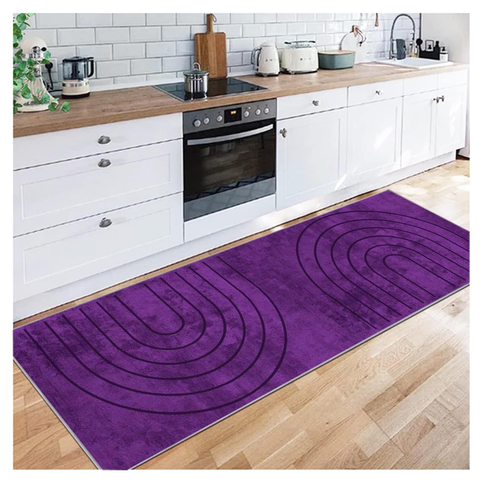 Siunwdiy Purple Runner Rug 100x400cm for Hallways, Modern Geometric Runners Carpet, Non-Slip Long Floor Mats for Kitchen, Bedroom, Hotel, Commercial Use, Washable and Stylish — image 1