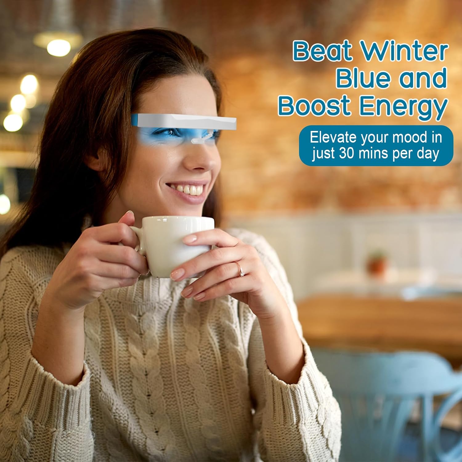 Light Therapy Glasses, Blue-White UV-Free Light Therapy Lamp, Portable Daylight Lamp, Wearable Sunlight Lamp, Boost Energy, Relief for Sleep Problems, Jet Lag, Equivalent to 10000 Lux - Image 2