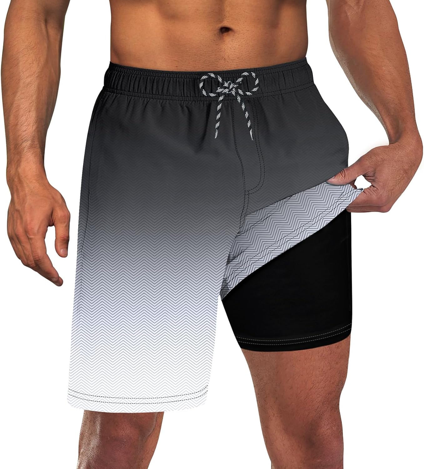Men’s Swim Trunks with Compression Liner 9″ Quick Dry Board Shorts