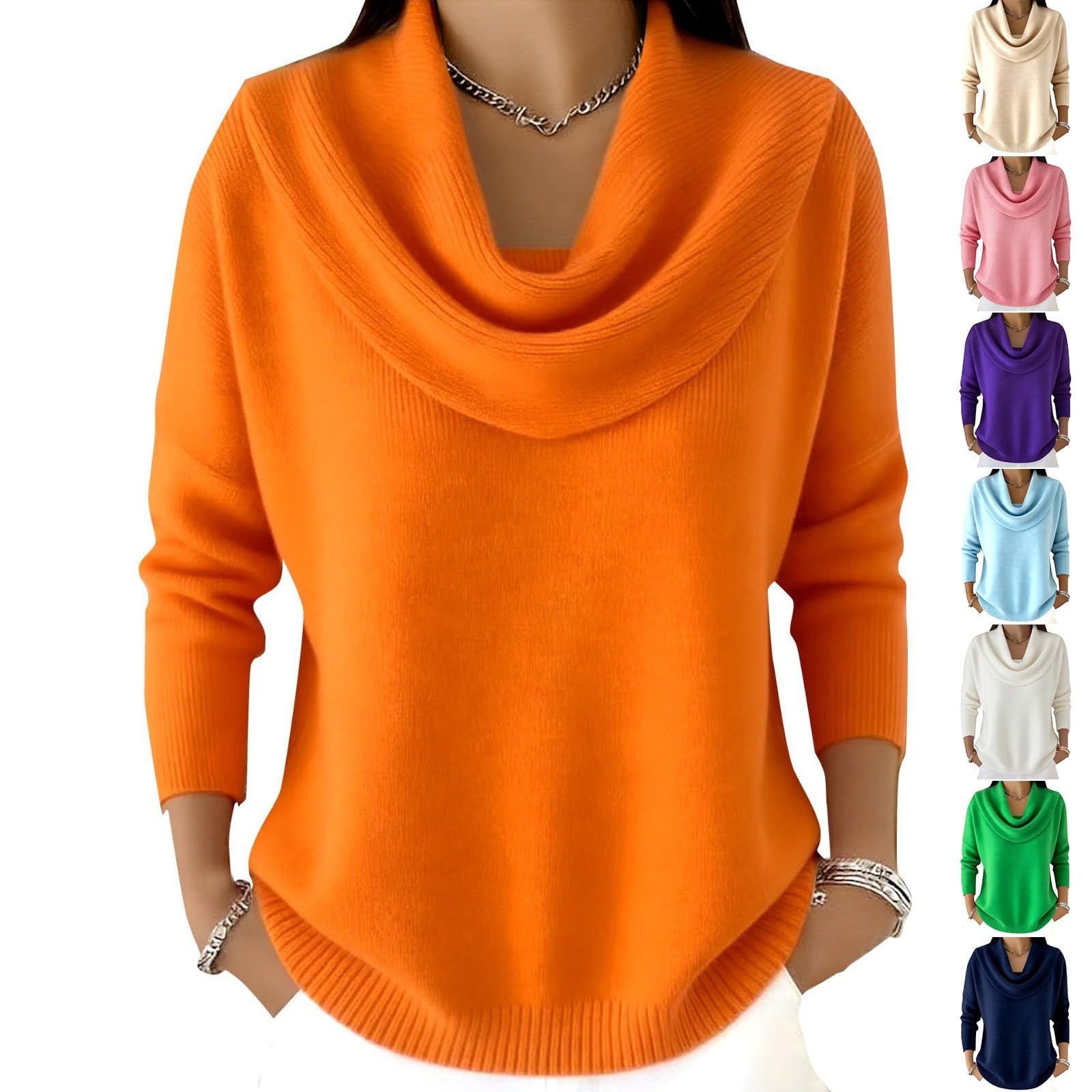 Cozy Lounge Sweaters for Women Cowl Neck Plain Knit Long Sleeve Sweater Fall Winter Loose Pullover Soft Comfort