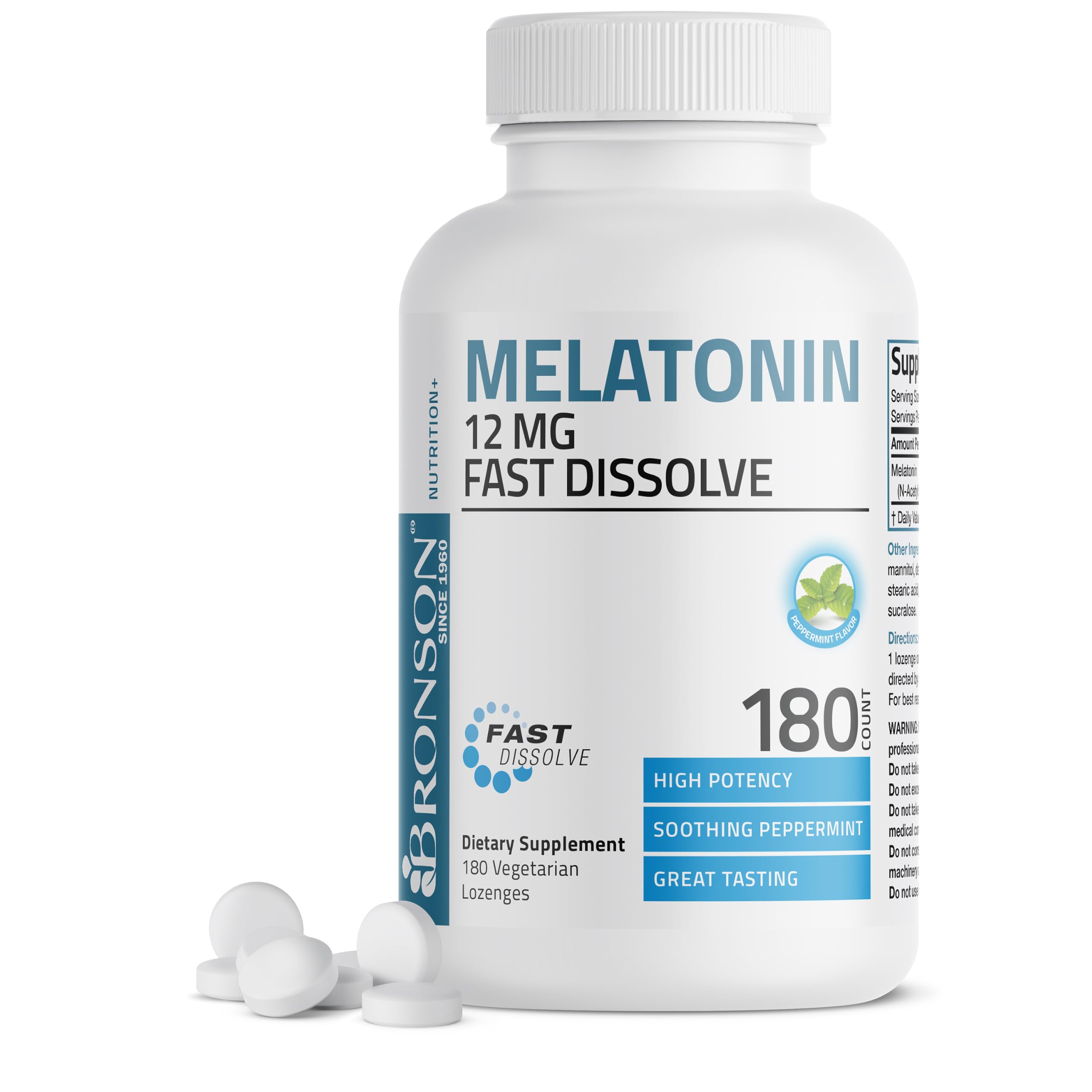 [BRSW2YD5CN6RECQV] Bronson Melatonin 12 mg Fast Dissolve Sleep Support, 180 Lozenges