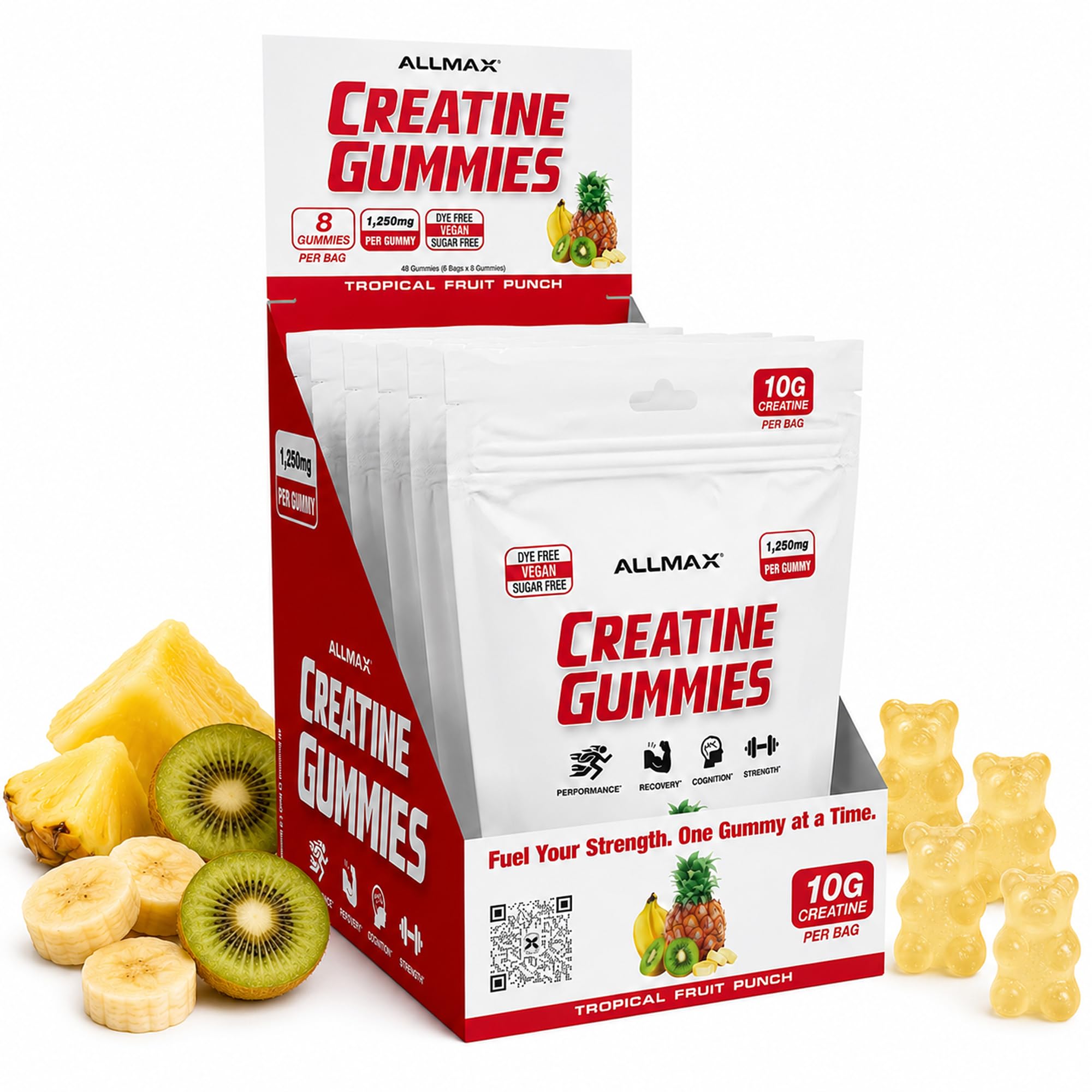 ALLMAX Creatine Gummies, Tropical Fruit Punch, 48 Count, 1250 mg