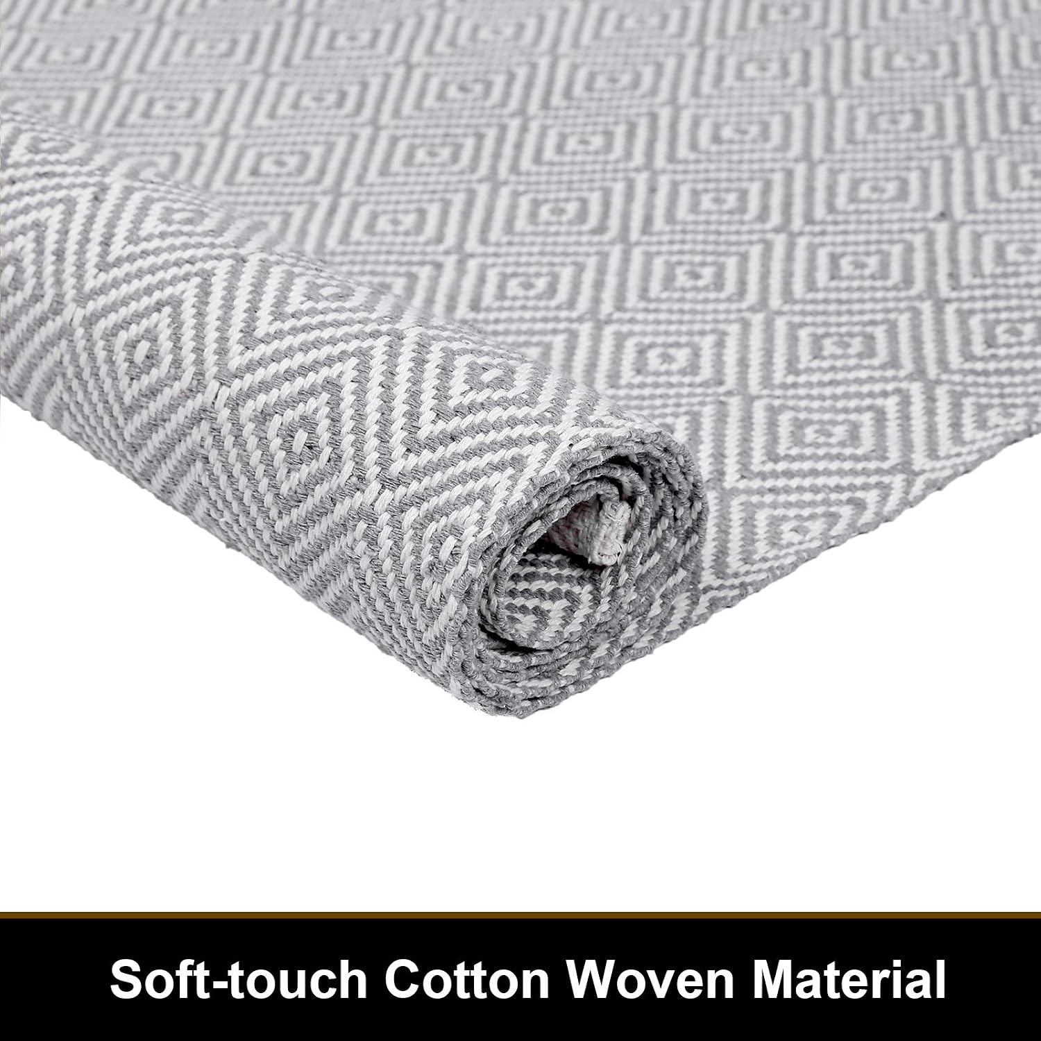 HEBE Extra Long Cotton Area Rug Runner 2'x6' Reversible Hand Woven Cotton Throw Rug Floor Mat Carpet Runner for Kitchen Bedroom Entryway Laundry Room, Grey