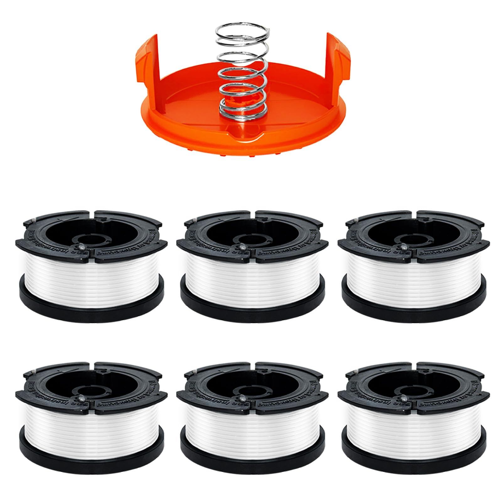 weed eater string compatible with black+decker, 30ft 0.065" (af-100) autofeed string trimmer line replacement spool for black+decker trimmer line, 6 spools & 1 cap
