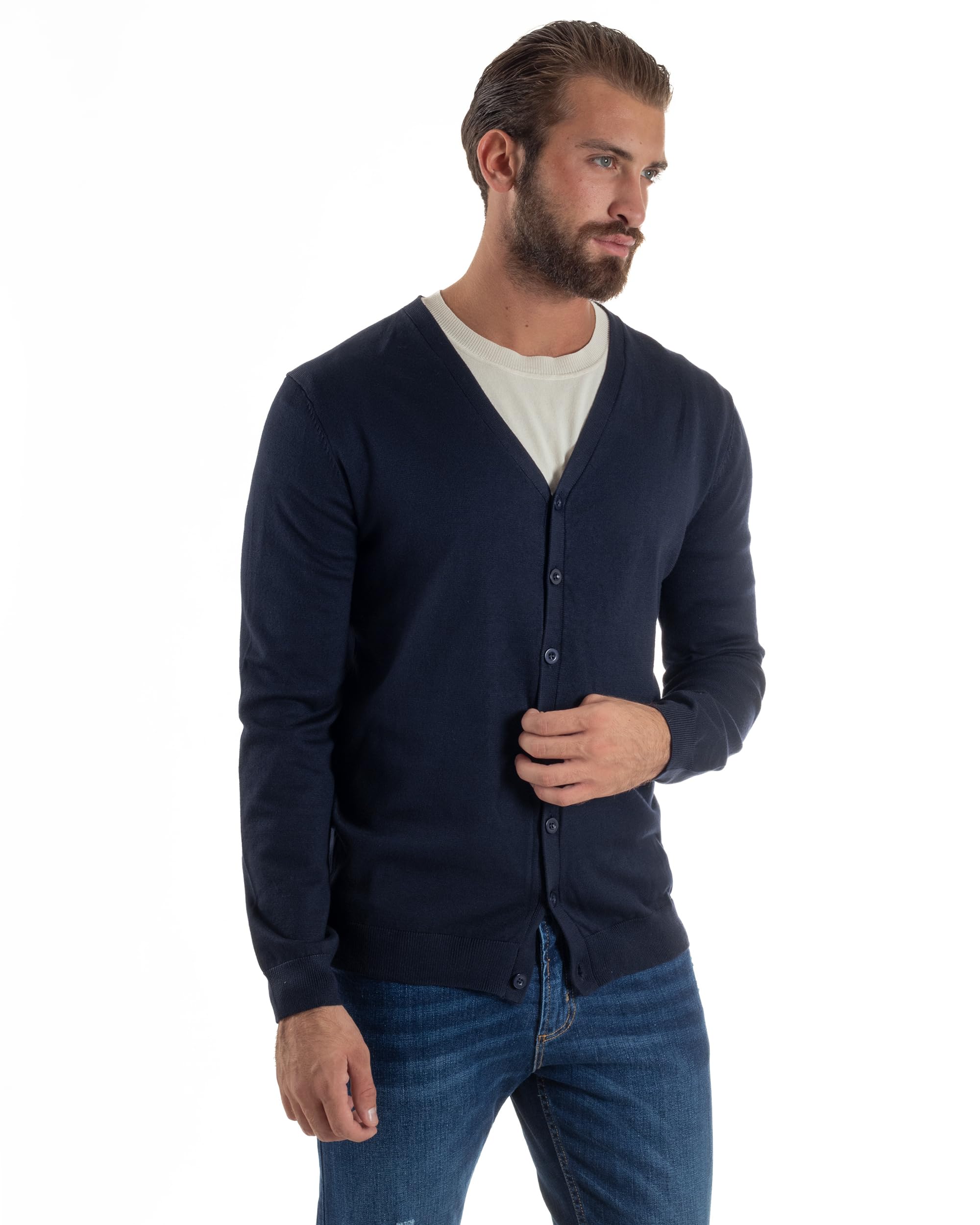 Cardigan Uomo Giacca con Bottoni Maglioncino Scollo V Maglia Sottile Basic
