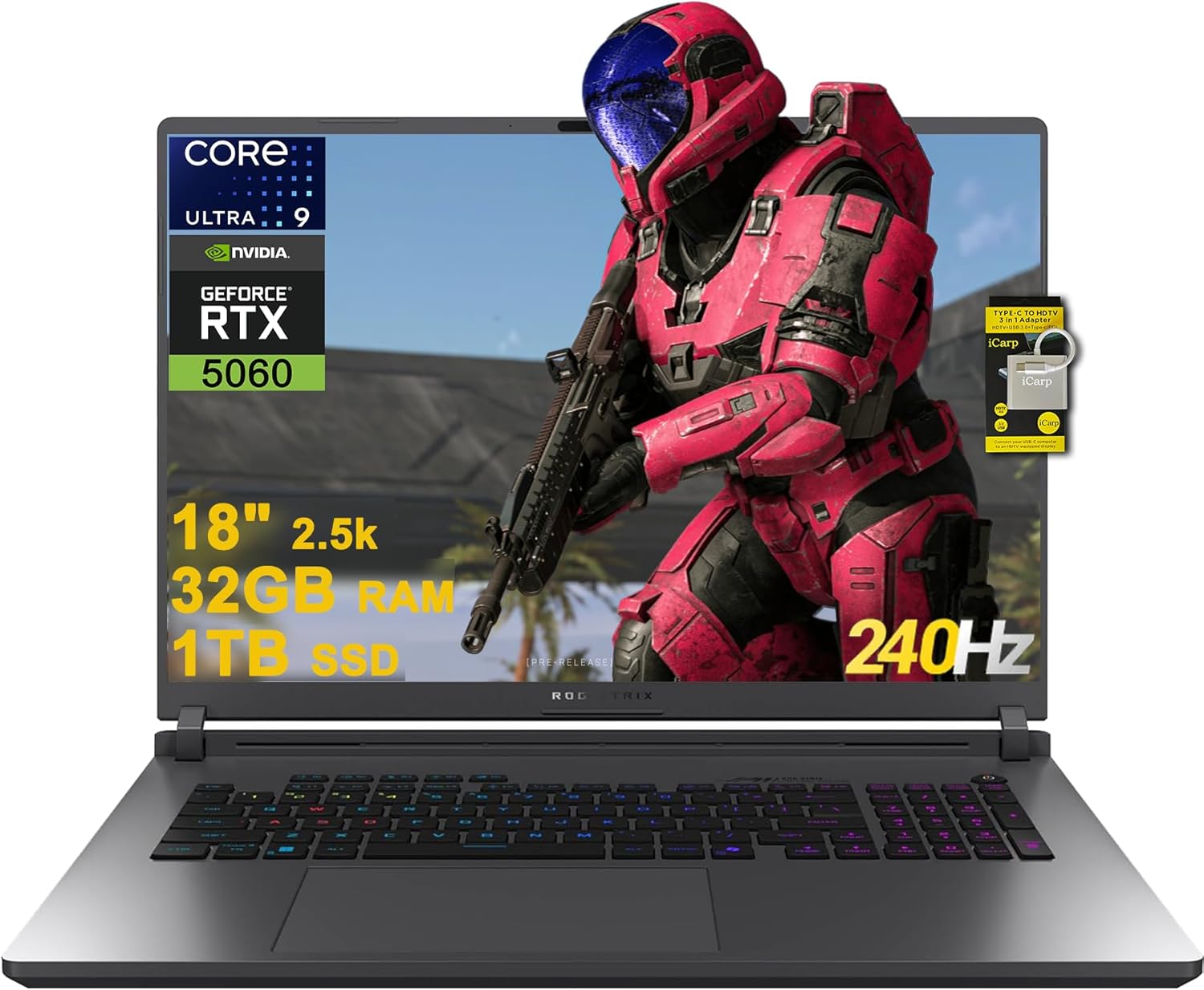 ASUS ROG Strix G18 G815 Gaming AI PC Laptop 18" 2.5k (2560x1600) 240Hz (100% DCI-P3, 3ms) Intel 24-core Ultra 9 275HX 32GB RAM 1TB SSD GeForce RTX 5060 RGB Backlit Wi-Fi7 Win11 ICP Hub