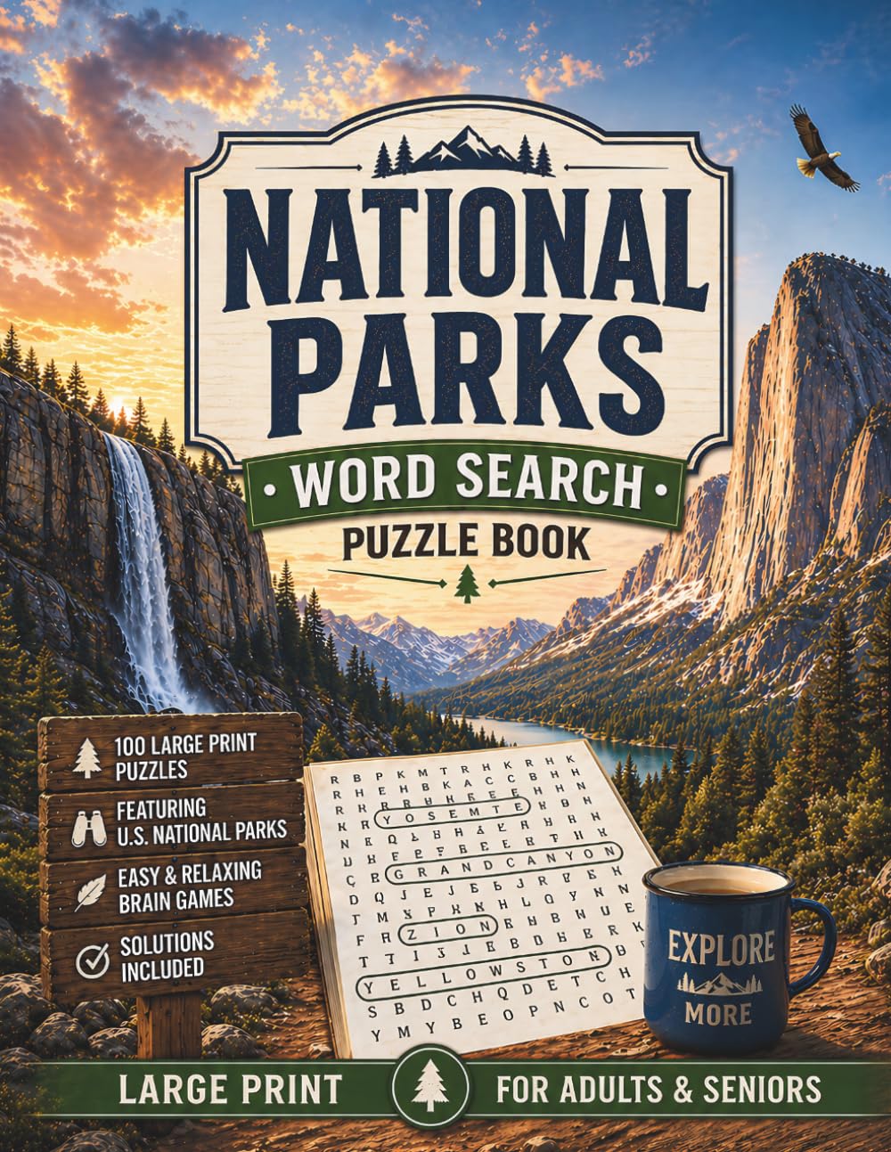 National Parks Word Search Puzzle Book: 100 Large Print Puzzles Featuring U.S. National Parks | Easy & Relaxing Brain Games for Adults & Seniors with Solutions
