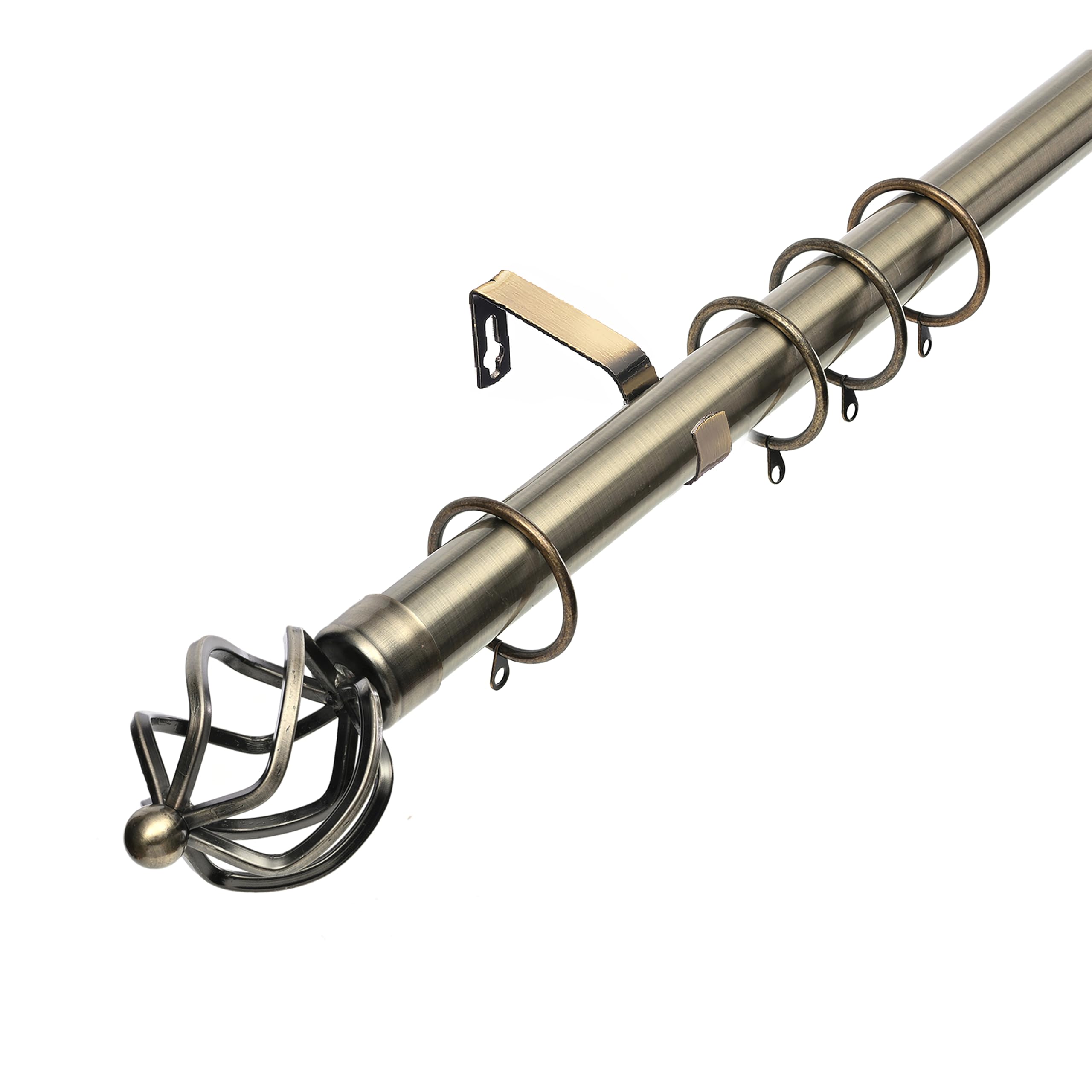 Lister Cartwright 28mm Antique Brass Adjustable Telescopic Extendable Metal Curtain Pole Set Rings with Cage Finial Voile Easy fit to Outdoor, Bedroom, Living Room (210-350 cm)