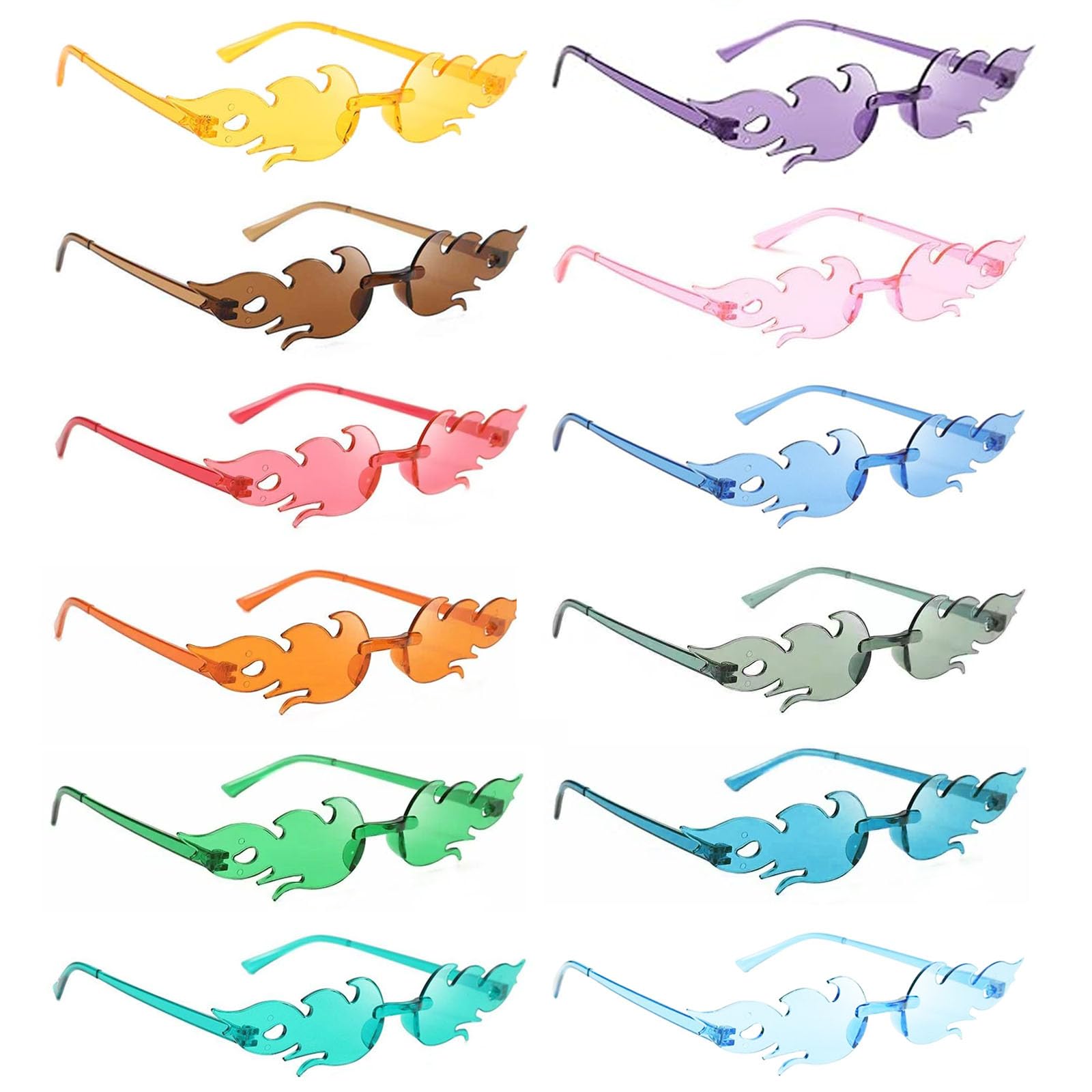 dogmoon Rimless Sunglasses, 12 Packs Flame Shape Glasses, Candy Color Sunglasses, Retro Sunglasses Party Glasses