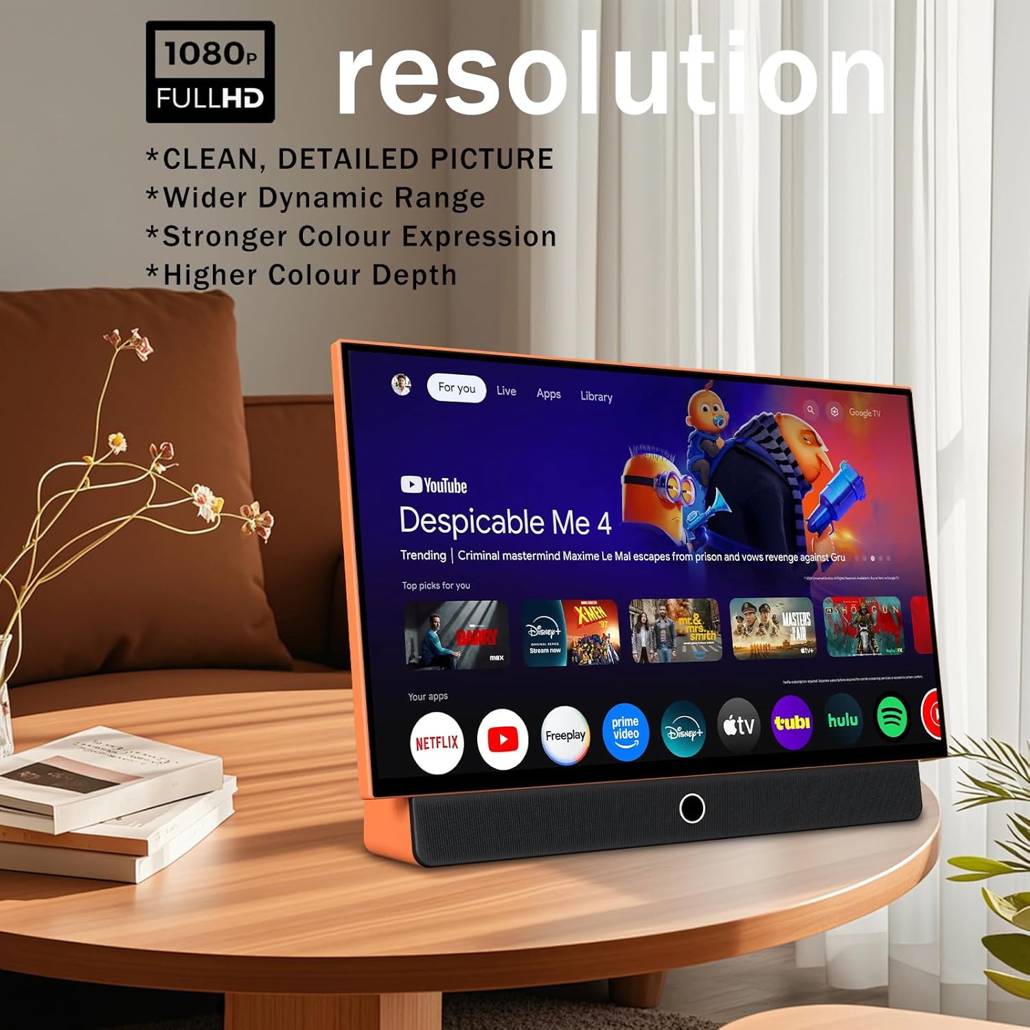 27 inch Portable TV FHD 1080P Android14 OS with Google TV,9000mAh Battery,Dolby Audio,100%sRGB,Google Assistant,Leather Handle,Streaming Android TV with Carry Case for Outdoor Travel Camping,Orange