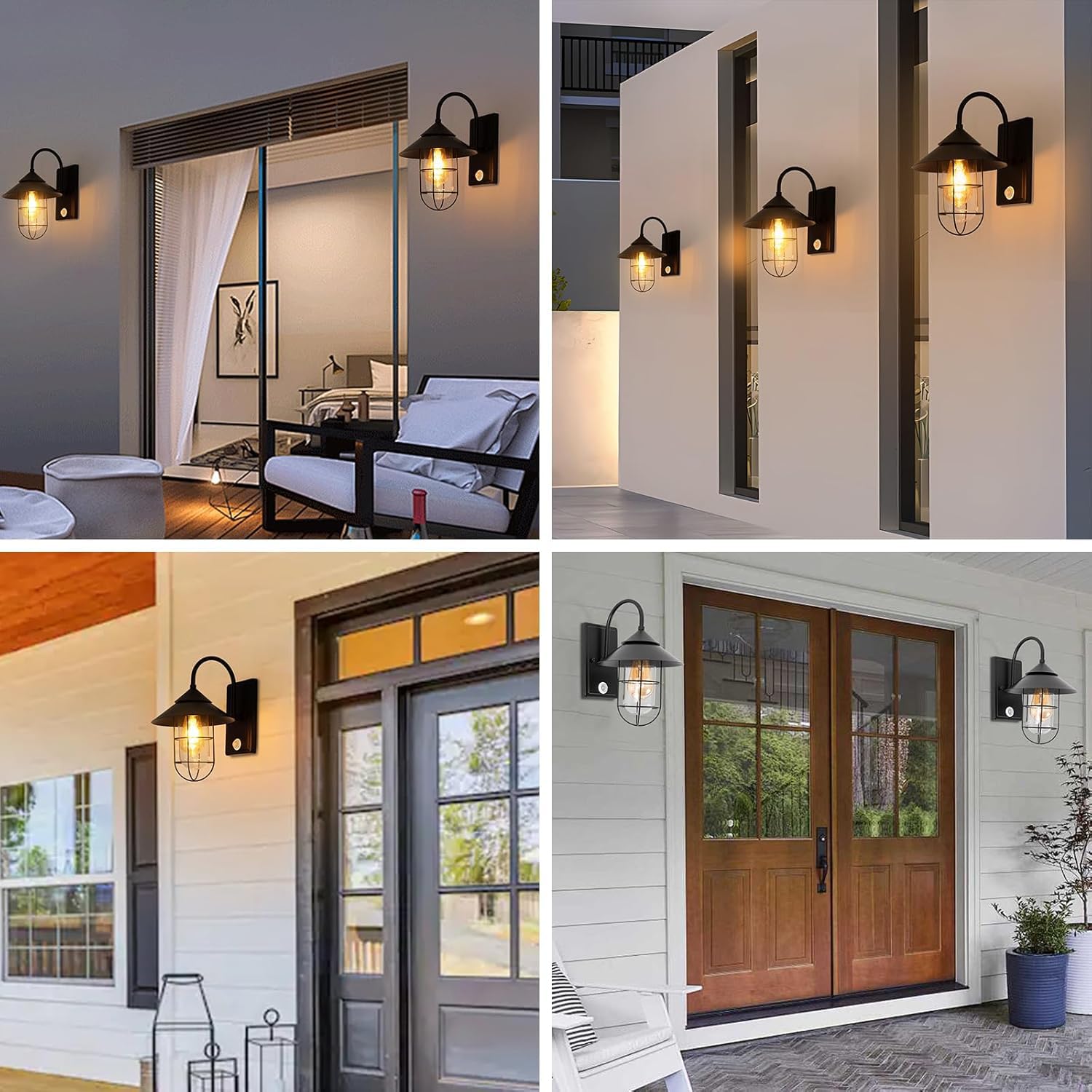 Außenlampe mit Bewegungsmelder, Vintage Wandleuchte E27, IP54 | Schwarze Metall-Außenleuchte mit Glasschirm und E27-Fassung für Hauswand, Eingang, Terrasse Ohne Leuchtmittel max. 60 W