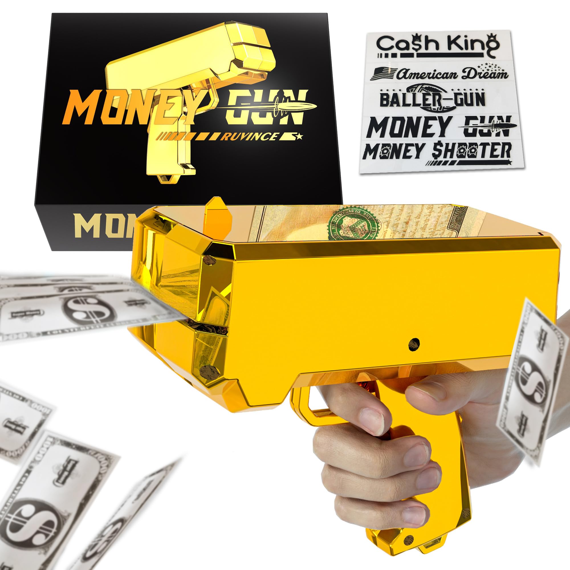 Photo 1 of Money  Shooter – RUVINCE Gold Money Gun for Movies that Look Real, Prop Gun Make it Rain, Handheld Cash Gun for Game Movies Party