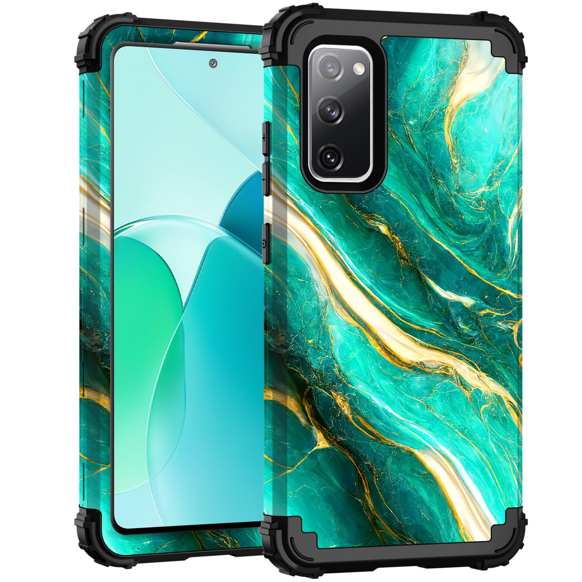 Hocasefor Galaxy S20 FE 5G Case, Heavy Duty Shockproof Protection Soft Silicone Rubber+Hard Plastic Bumper Hybrid Protective Case for Samsung Galaxy S20 FE (6.5") 2020 - Emerald Green