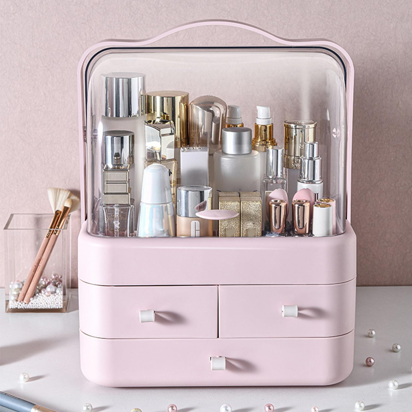 Make up Organizer mit viel Platz Aufbewahren verschiedener Kosmetik Accessoires für Beauty Enthusiasten und Make up Künstler PVC Organizer