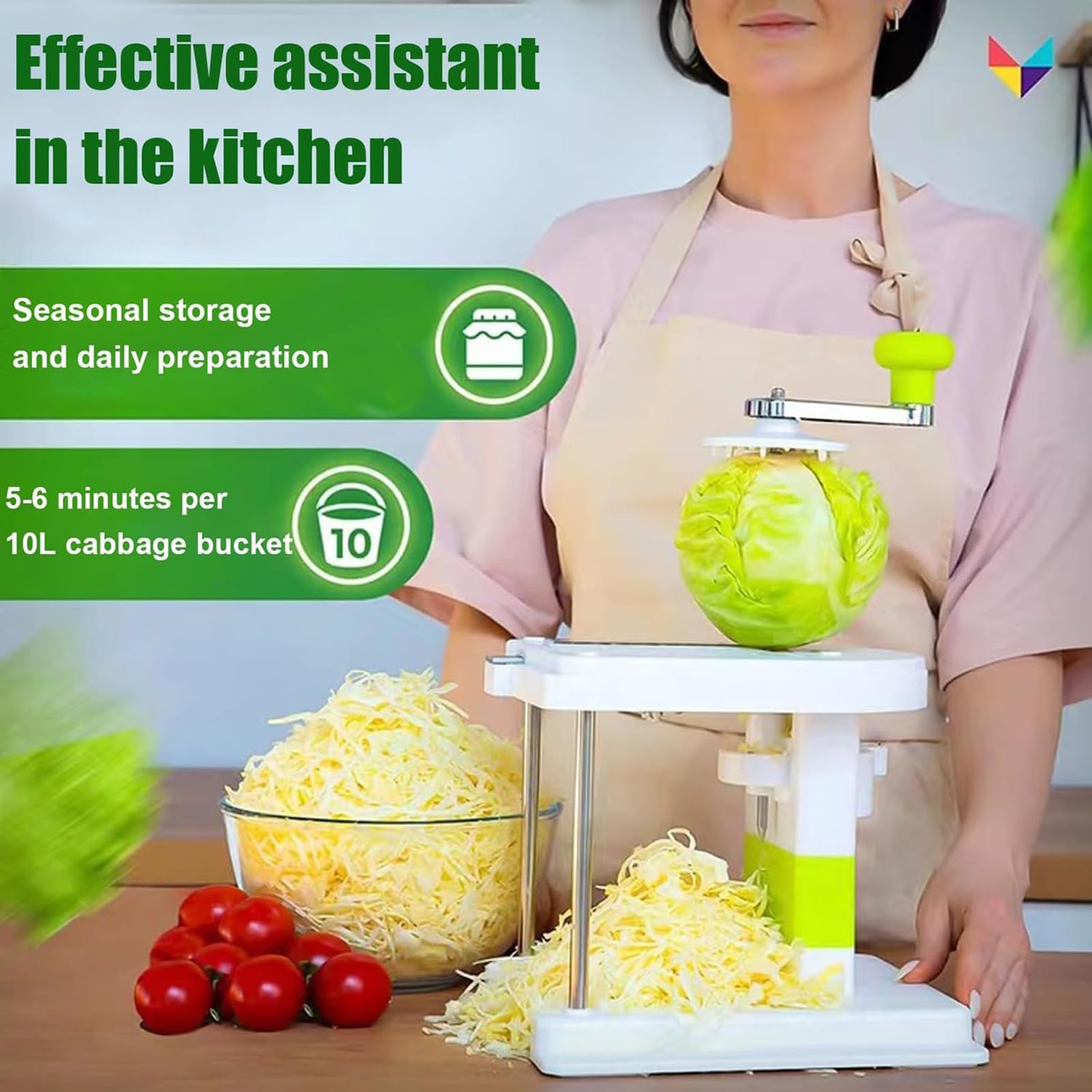 Maszyna do krojenia kapusty rozdrobniona, ręczna krajalnica do kapusty, maszyna do szatkowania ze stali nierdzewnej z 3 ostrzami, odłączana tarka do kapusty do ziemniaków, ogórków, marchwi, cukinii