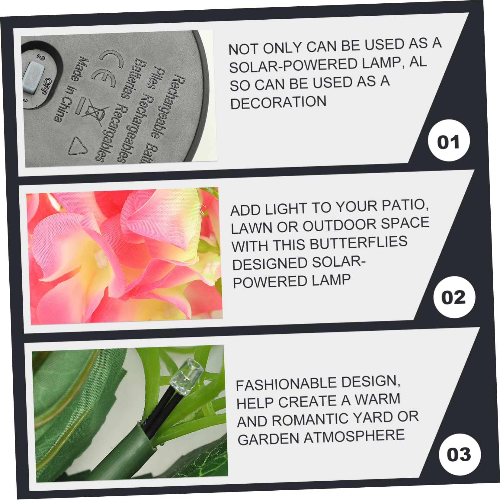 piezas de decoraciones de flores, luces solares decorativas para jardín, linterna solar, luces de inundación para césped al aire libre, decoración al aire libre, luz solar, lámparas de flores con ener