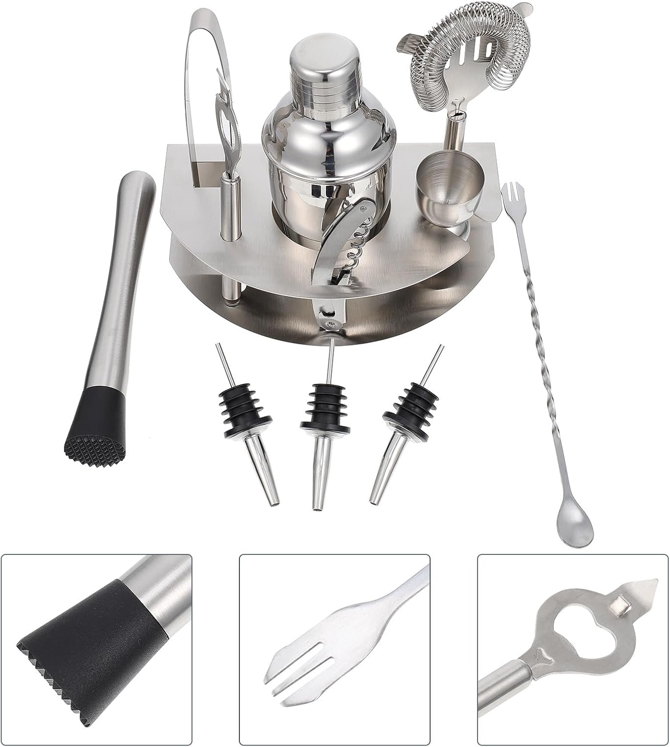 Luxshiny 12pcs Stainless Steel Cocktail Shaker Kit 350ml, Bar Tools Set with Strainer and Jigger for Home and Pub Use