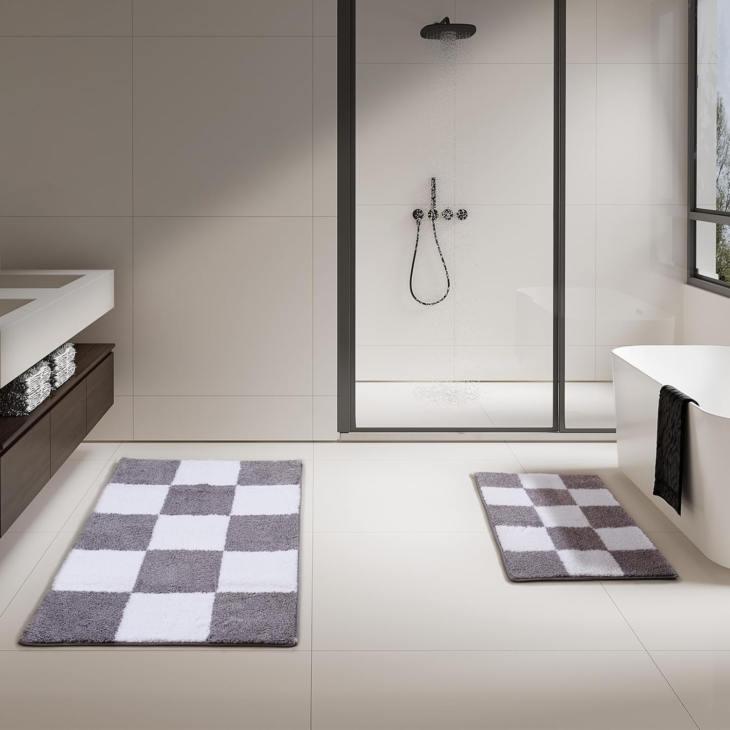 Bathroom Rugs Mat 30" x 46", Non-Slip Extra Soft Absorbent Bath Rugs, Quick Dry, Machine Washable Bath Mats for Bathroom Floor, Shower, Bathtub and Sink, White & Light Grey - Image 7