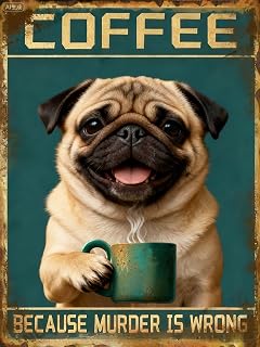 UOAIUDT Pug Dog Diamond Painting Kits for Adults Pug Dog Drinks Coffee Round Full Drill Diamond Art Kits 5d DIY Paint with Diamonds Crafts for Home Wall Decoration Gifts 8x12 Inch