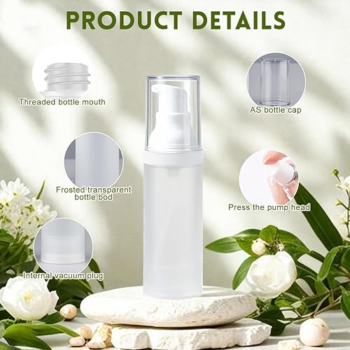 Miniatura 3 de 6 botellas vacías de espray de niebla fina de 1.0 fl oz1 oz esmeriladas transparentes sin aire, botellas de spray de bomba cosmética recargables de