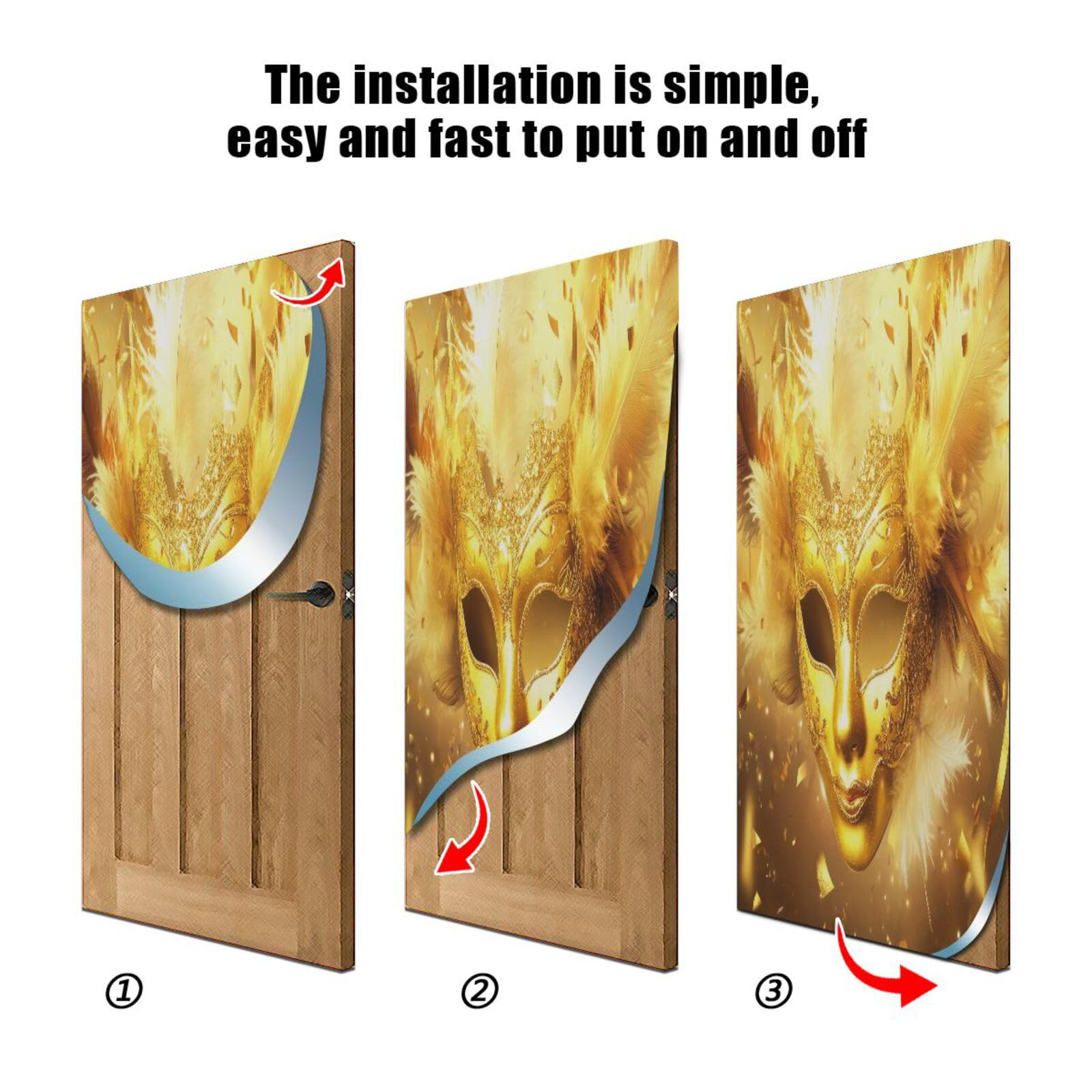 FLildon Carnival Golden Mask Pattern Door Cover Decoration, Party Accessory Porch Decor for Festive Ornament Room Door Covers 36 x 98 Inch