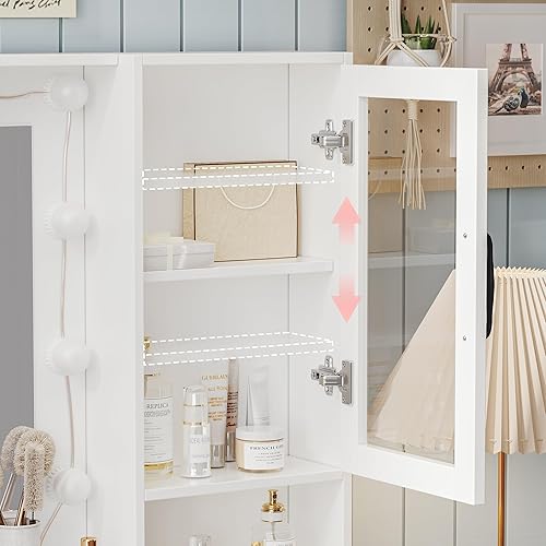 Miniatura 7 de Tocador con Luces, Juego de Tocador de Maquillaje con Estación de Carga y Silla, Tocador de Maquillaje con Espejo y 10 Luces LED, Tocador de