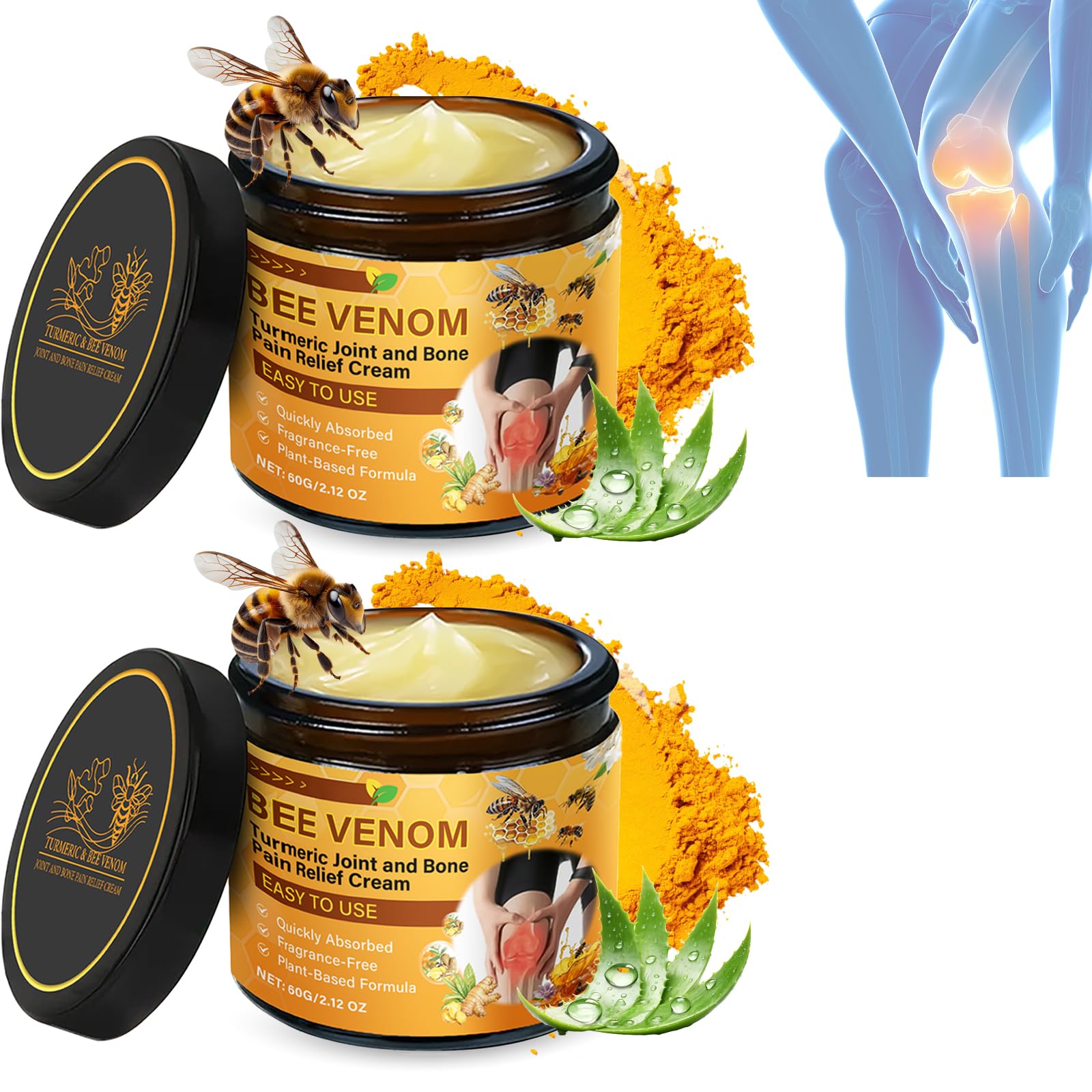 2 Stück Bienengiftsalbe, Bienengift- Und Kurkuma-Gelenkbehandlung-Creme, Bienengift Creme Knochenschmerzlinderungscreme, Bienengiftsalbe Förderung Der Beweglichkeit Der Gelenke
