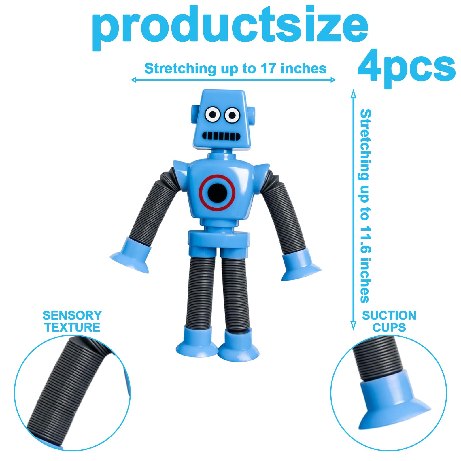 Stretchy Robot Fidget Toys 4 Pack, Telescopic Pop Tubes with Suction Cups, Sensory Toys for Kids & Adults, Autism Travel Toys - Image 2