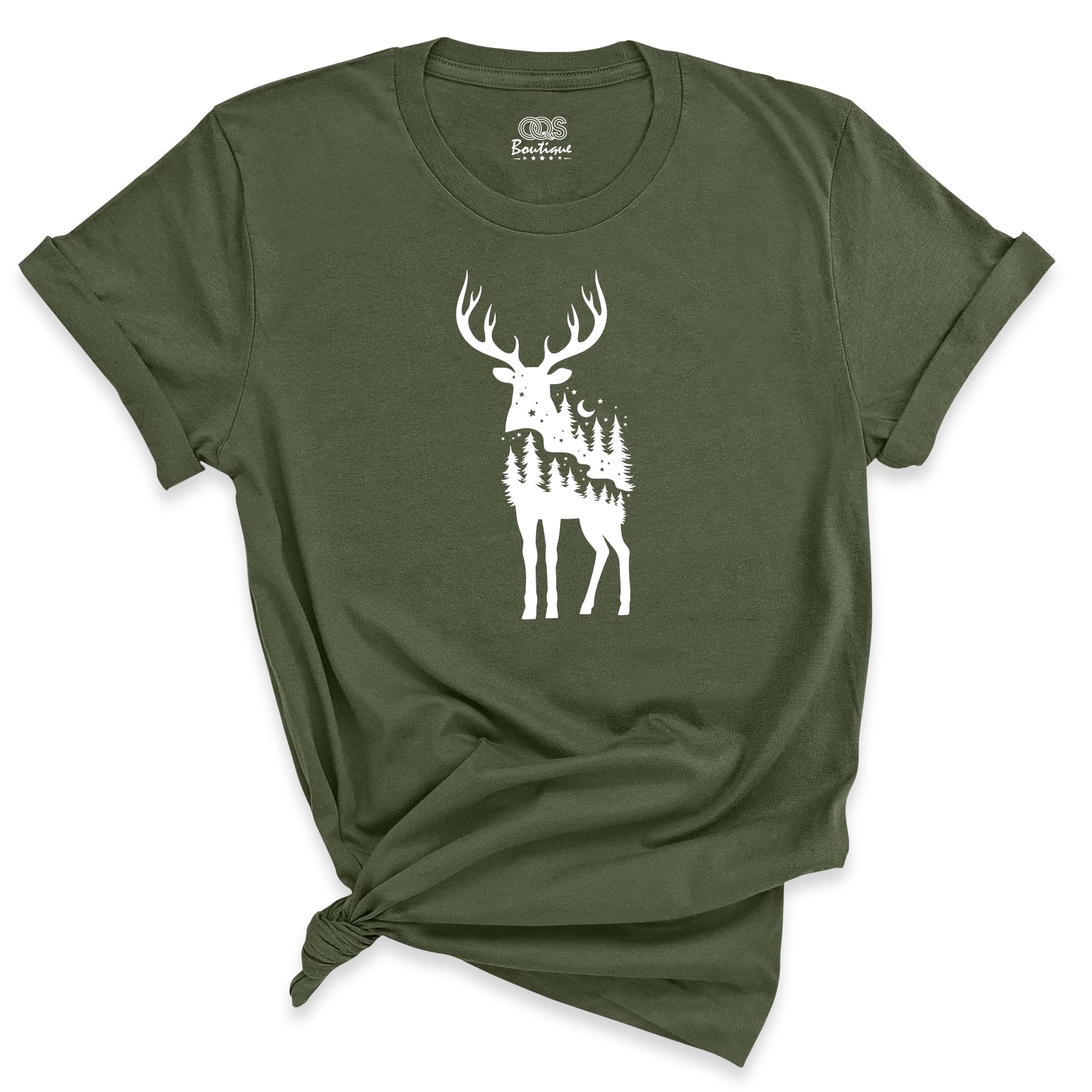 Christmas Deer T-Shirt, Hunting Nature Forest Graphic Tee, Winter Reindeer Outfit, Holiday Merry Xmas Shirt, Christmas Shirt for Men Women Short Sleeve