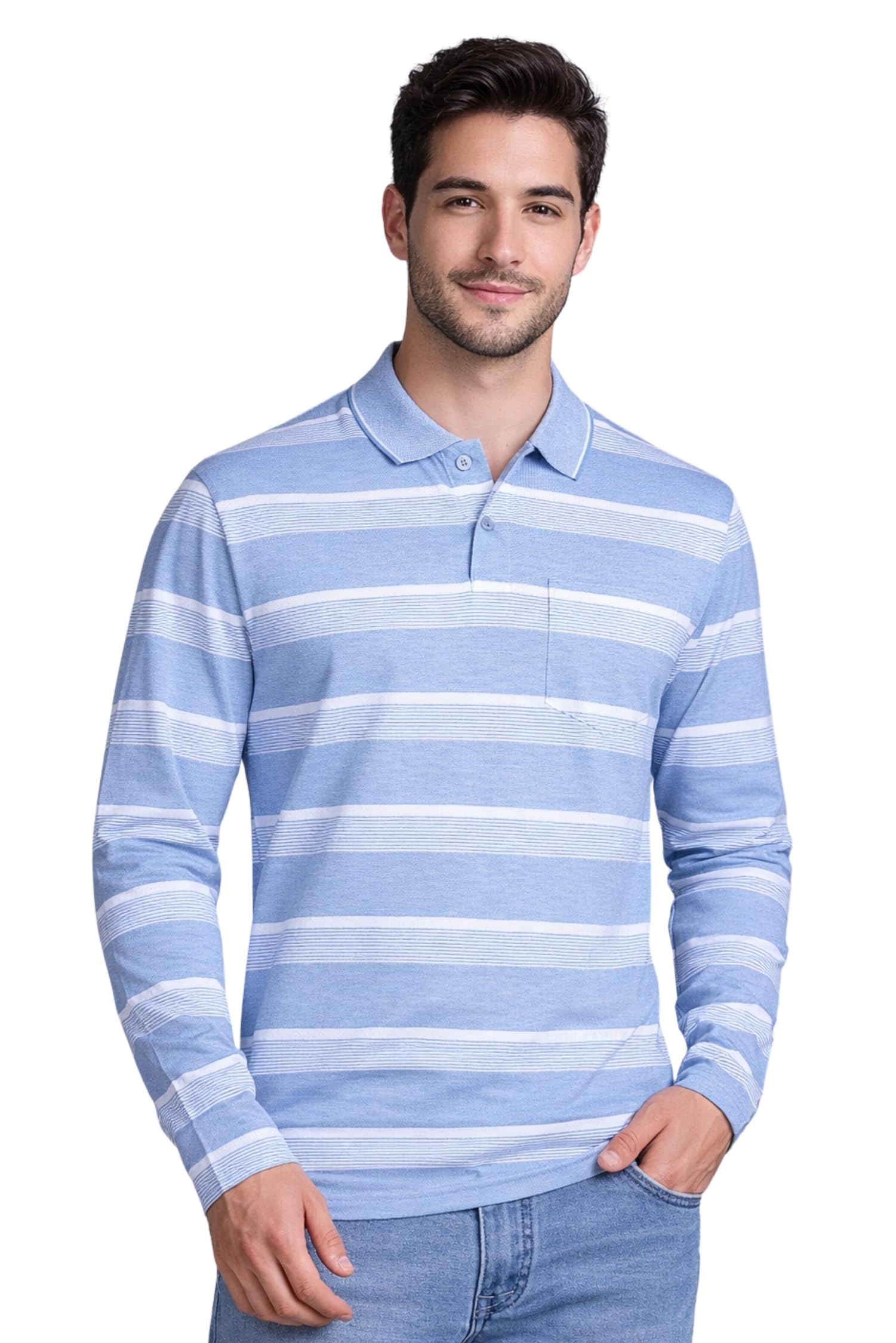 Full Sleeves Polo T-Shirt for Men with Pocket || Stripe Collar and Pocket T-Shirt for Men Long Sleeves-image-23