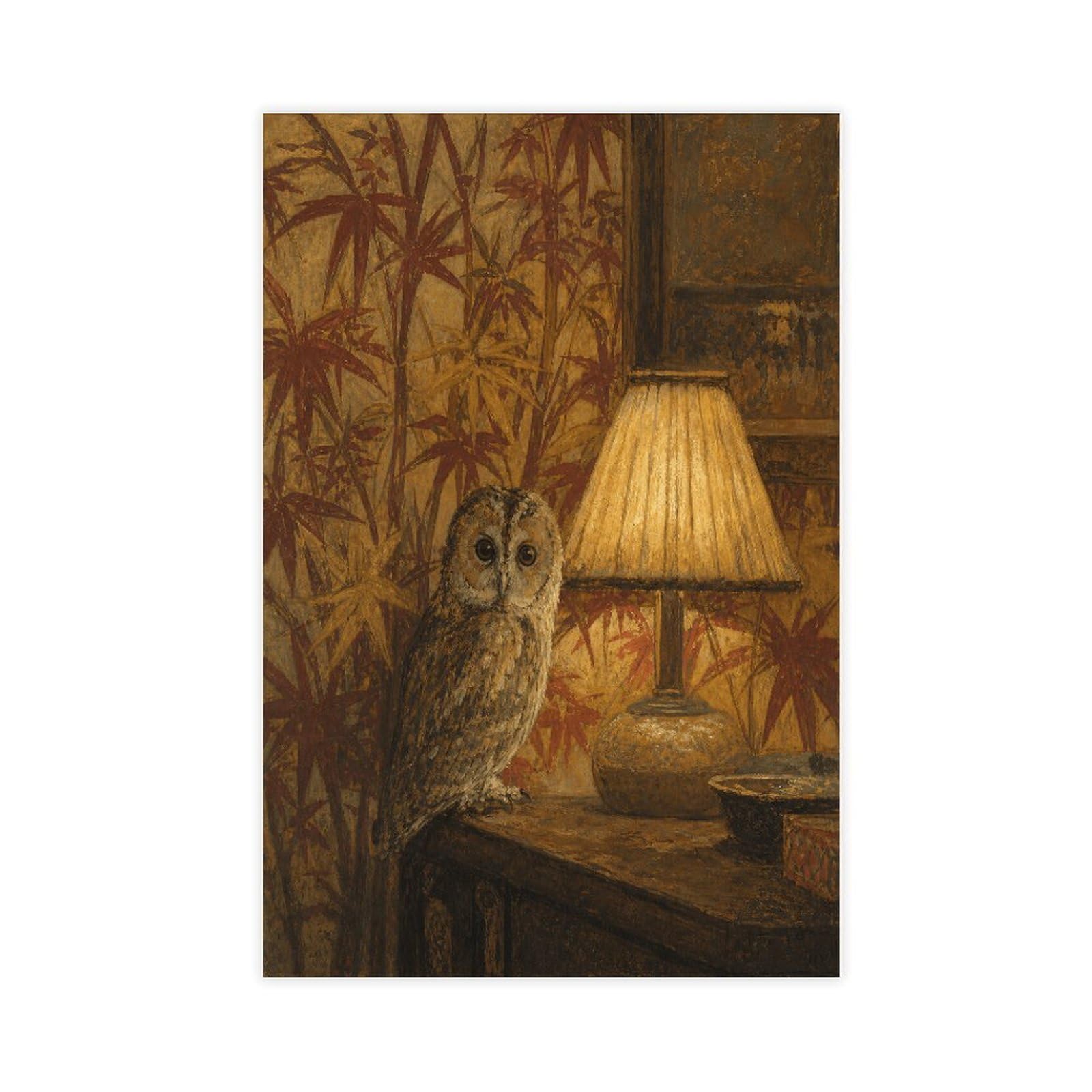 H3b8u2y5 Unframe-Style-17 Owl By Lampshade Canvas Wall Art, Night Bird Hallway