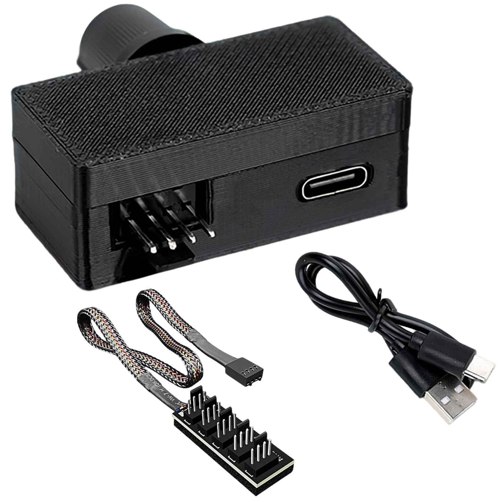 4 Pin 12V PWM Fan Controller with Type C Interface and 4Pin 5 Way PC Fan Splitter Hub,0-100% DC Speed Adjustment (Style1)