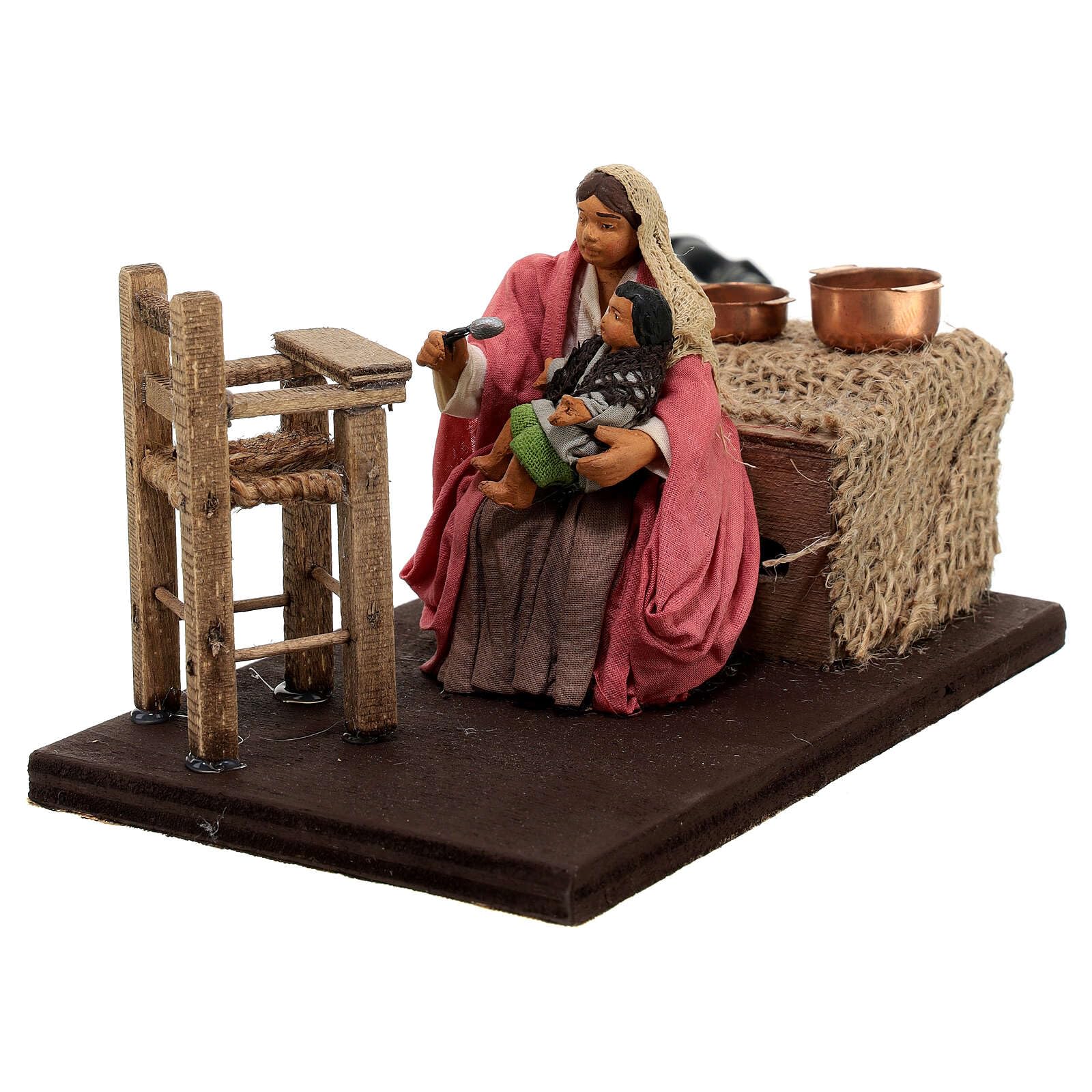 Holyart Mother feeding her child, ANIMATED character of 10 cm for Neapolitan Nativity Scene