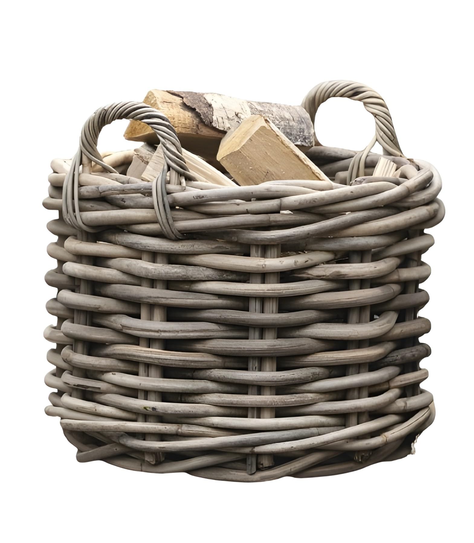 Dekoleidenschaft großer Rattan-Korb "Rustikal" Ø 50 cm, Aufbewahrungs-Korb, Kaminholzkorb geflochten, Spielzeugkorb, Blumen-Übertopf rund, Flechtkorb, Spielzeug-Aufbewahrung, Wäschekorb, Treppenkorb
