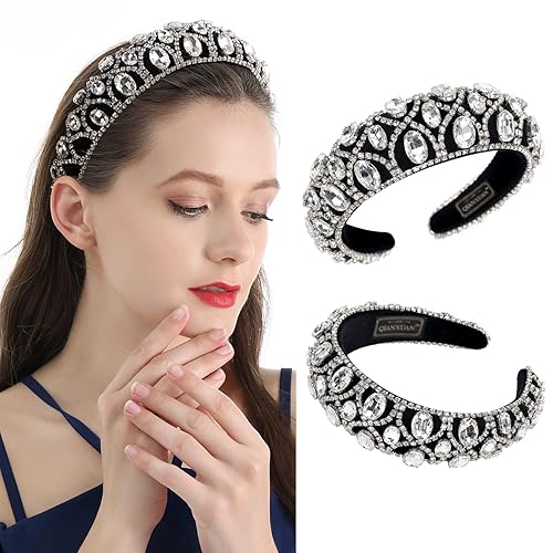 Miniatura 5 de Diademas de diamantes de imitación de cristal para mujer, diademas de perlas blancas para niñas, diadema acolchada, cadena de joyería de terciopelo