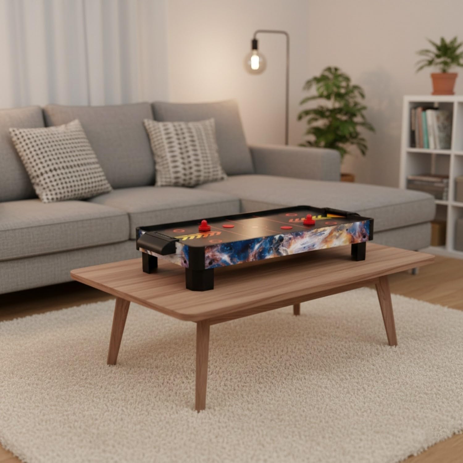 Airhockeytisch für Kinder ab 6 Jahre, Airhockey Game für Tisch mit Gebläse/Motor, Air Hockey Table Top Tischauflage für 2 Spieler inkl. 4x Pusher, 4x Pucks, Torzähler, Zero-G Battle 102x52x20 cm