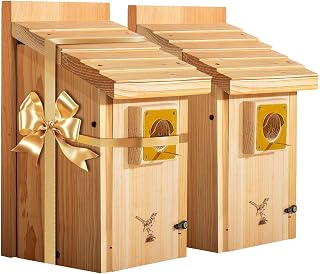 2pk XXXLL Bluebird Houses for Outside,Heavy Duty Western Red Cedar Bird House Birdhouses for Outdoor,Wall Tree Pole Mountable,1.5” Metal Predator Guard Hole 13/16" Thickness,Base Mesh Assembling Need