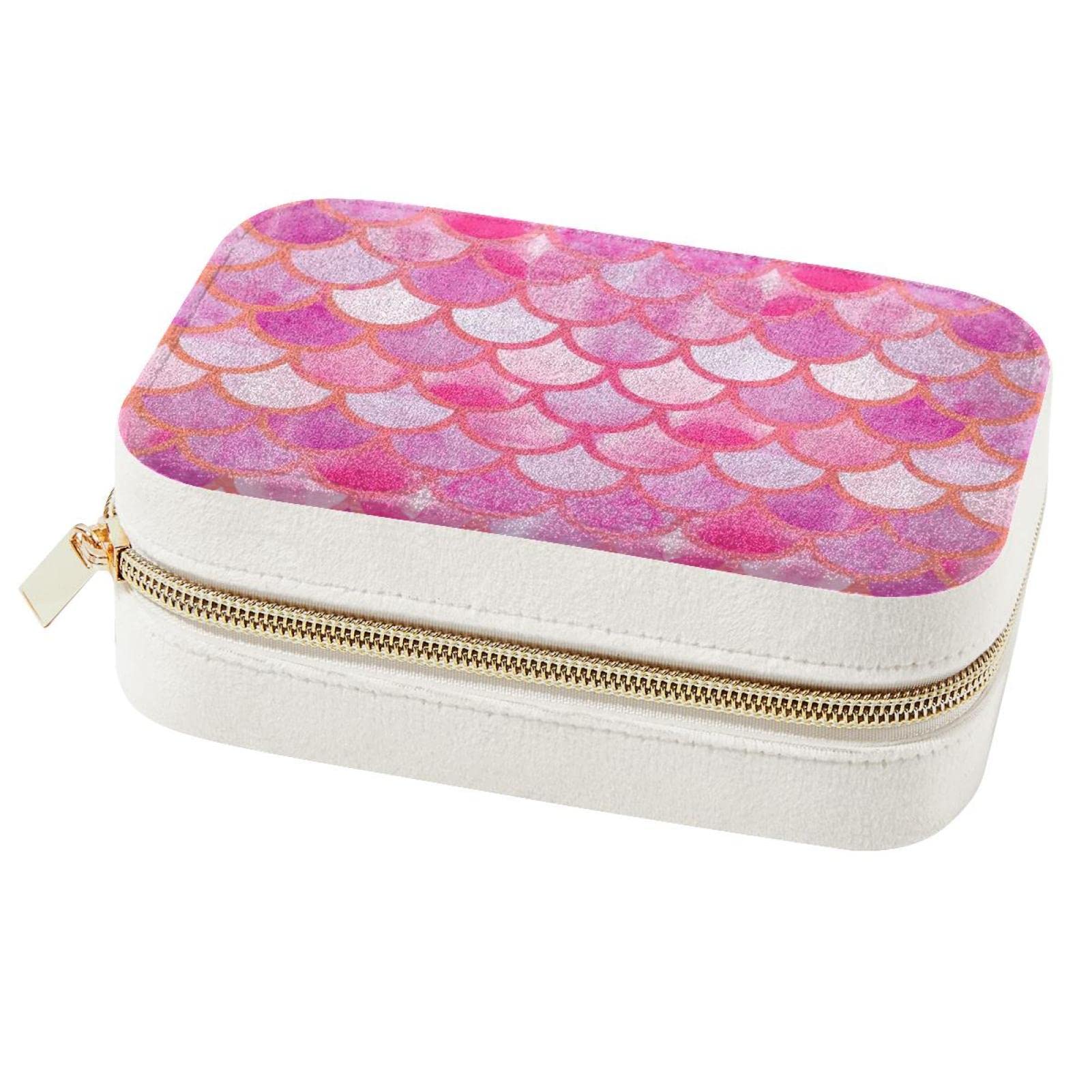 Boîte à bijoux portable en écailles de sirène rose vif pour voyage
